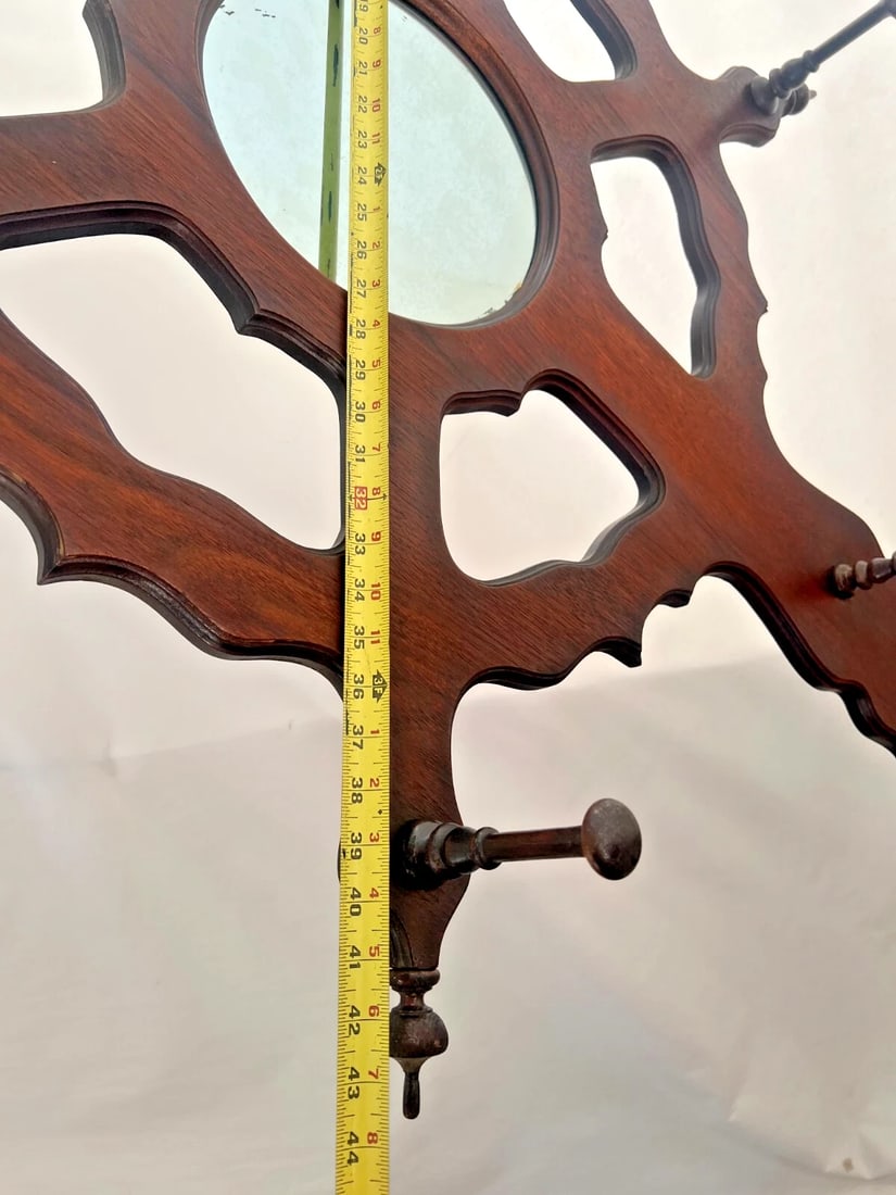1900s Victorian Hall Tree Umbrella Stand Starburst Shape Round Mirror Iron Drip Pan - 8