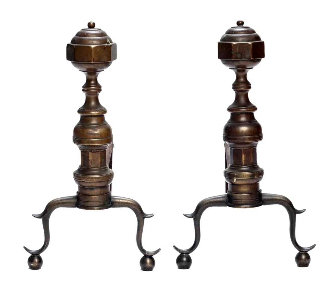 Andirons With Patinated Bronze Flower Bouquets - 10
