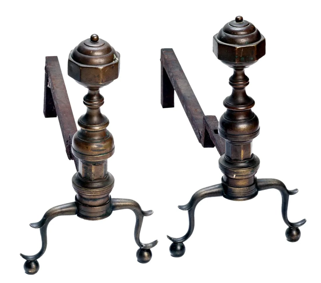 Andirons With Patinated Bronze Flower Bouquets - 11