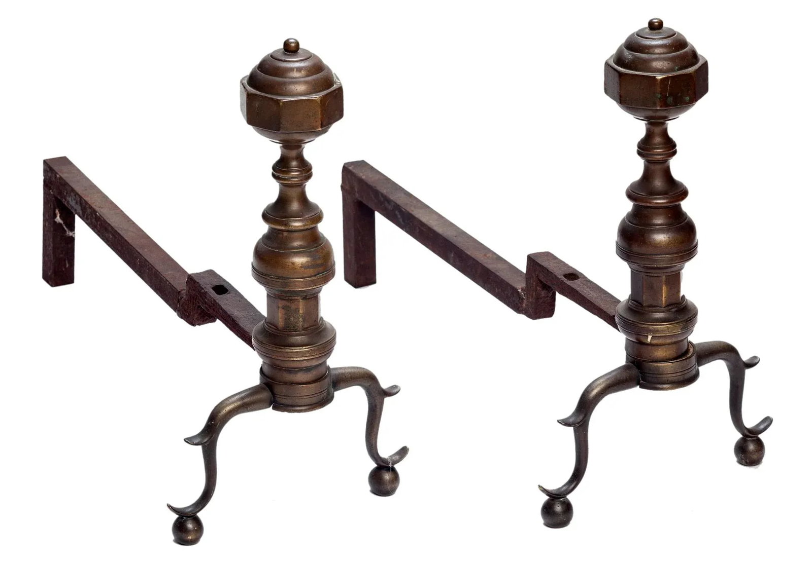 Andirons With Patinated Bronze Flower Bouquets - 12