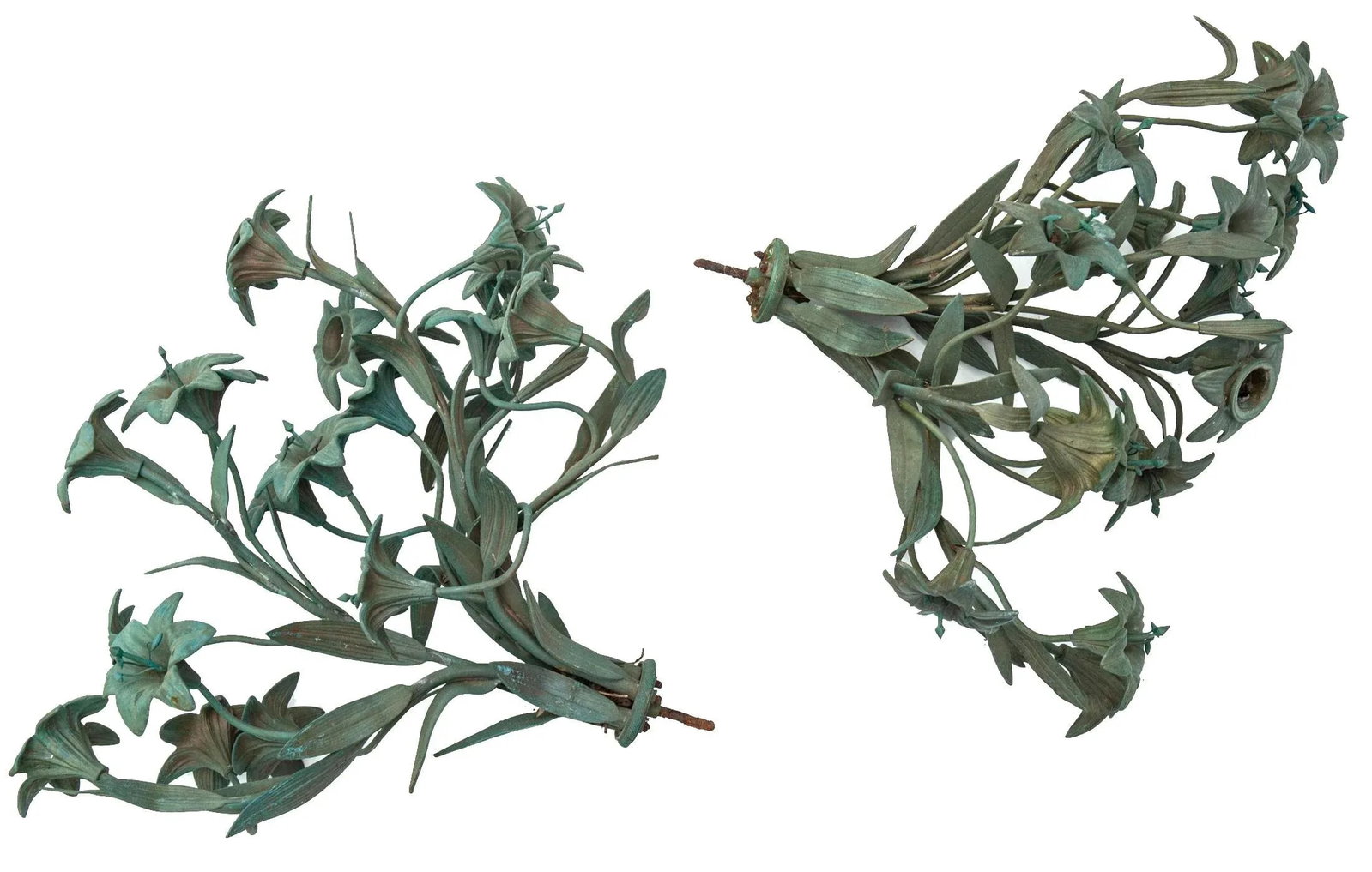 Andirons With Patinated Bronze Flower Bouquets - 14