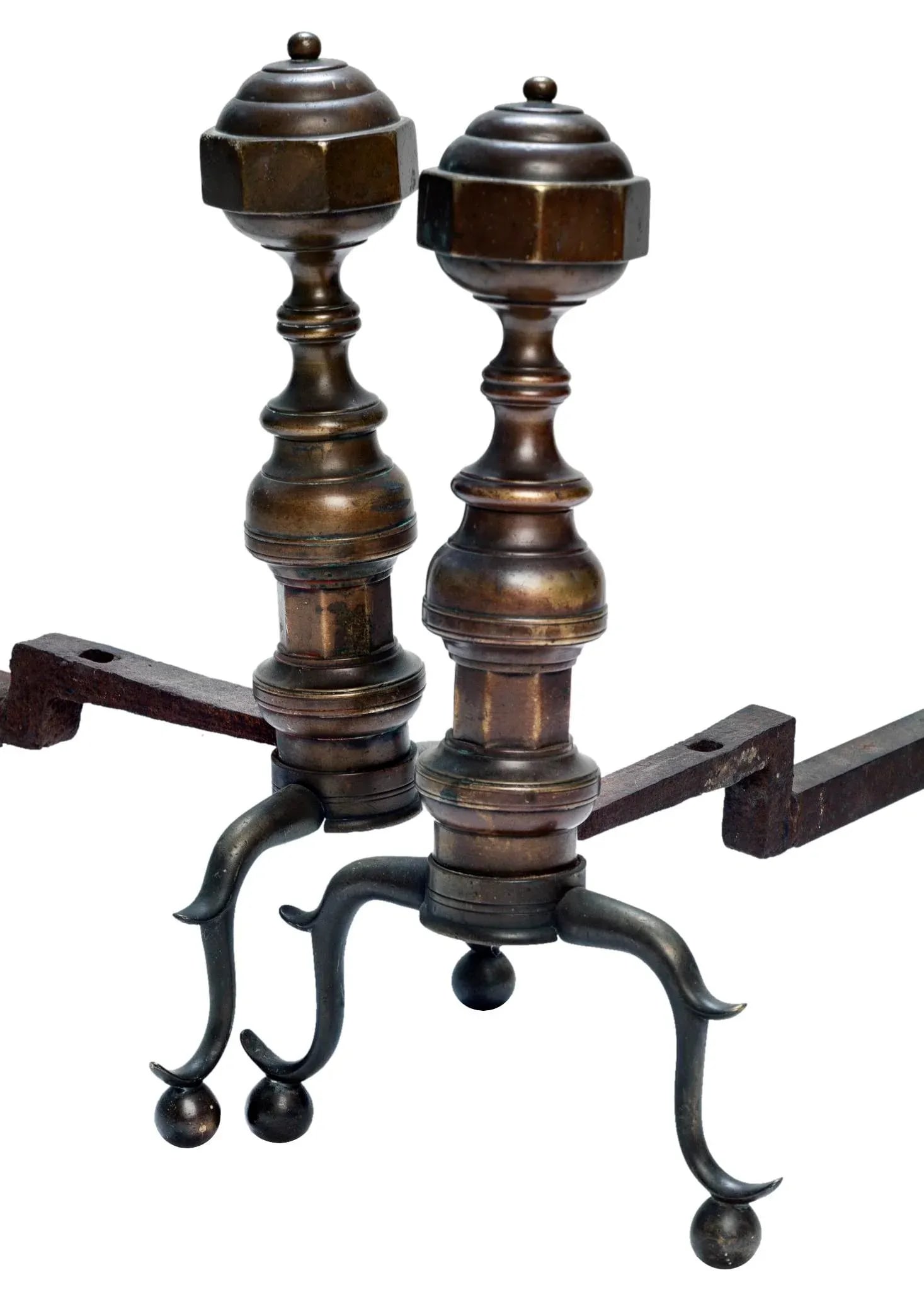 Andirons With Patinated Bronze Flower Bouquets - 7