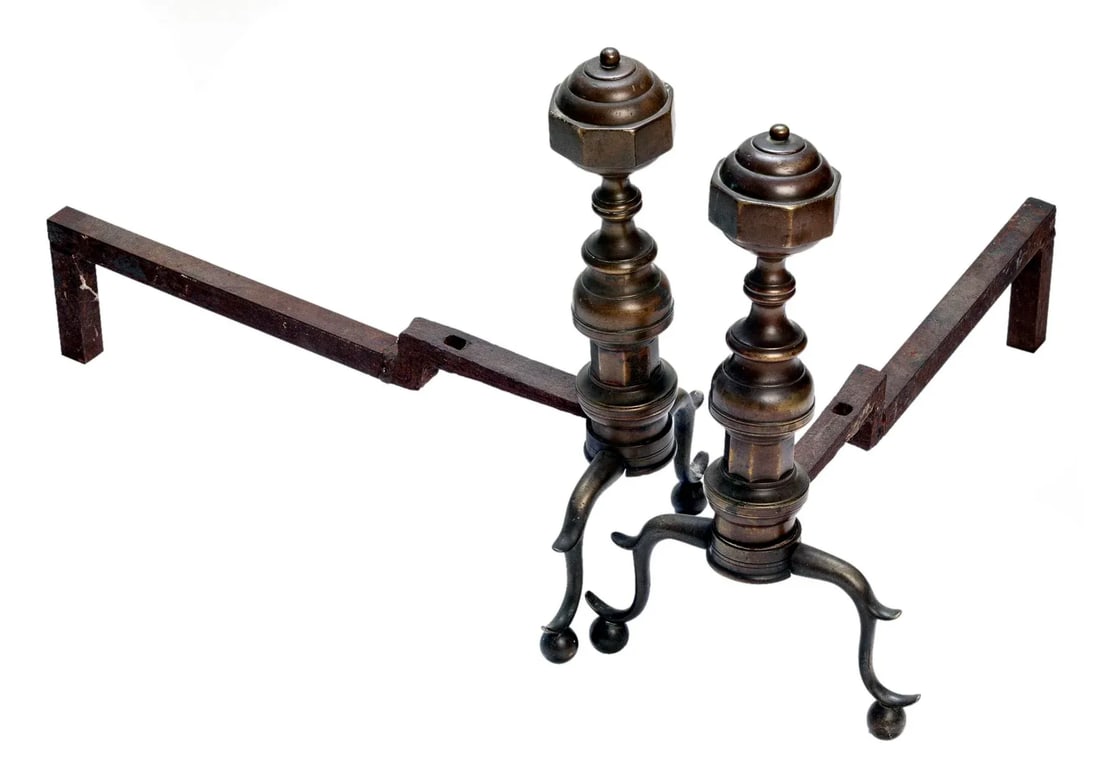 Andirons With Patinated Bronze Flower Bouquets - 8