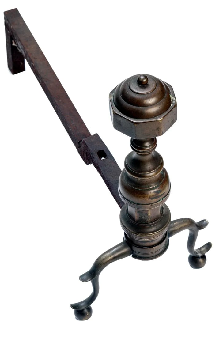 Andirons With Patinated Bronze Flower Bouquets - 9