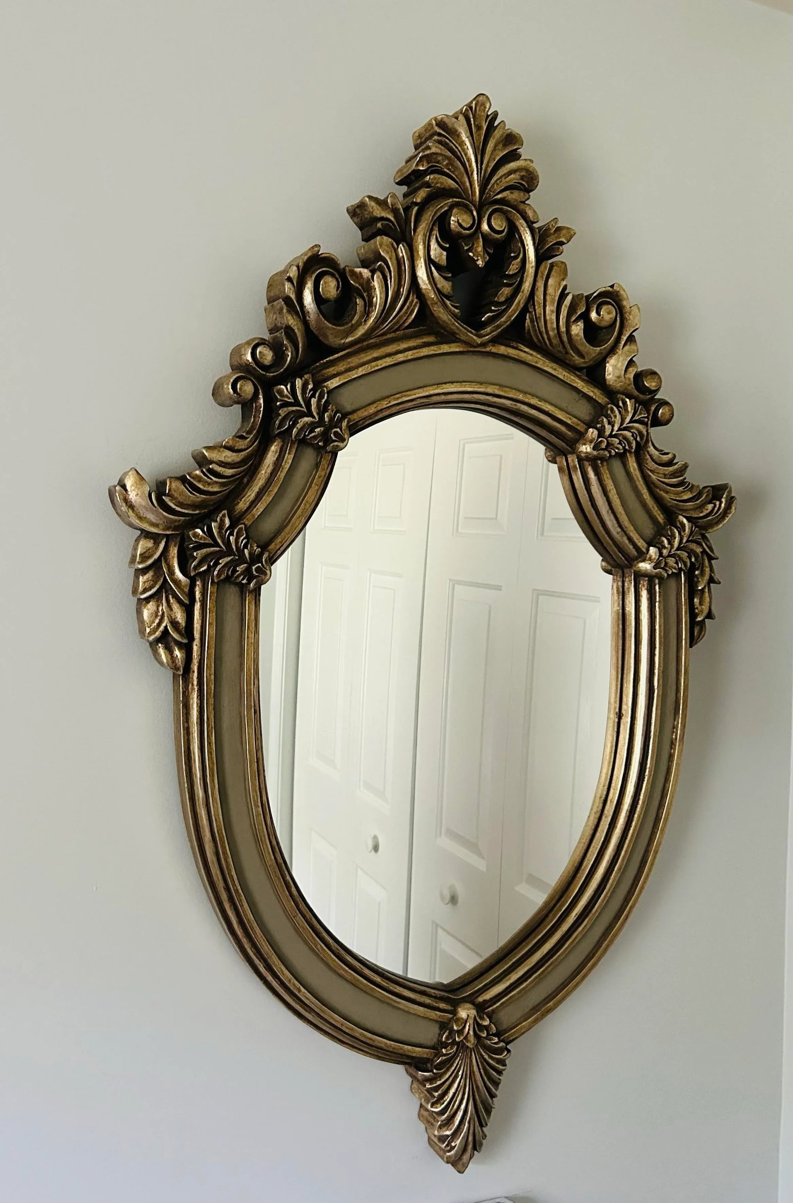 Vintage Ornate Hollywood Regency Style Silver and Slate Blue Grey Kent Wall Mirror - 2