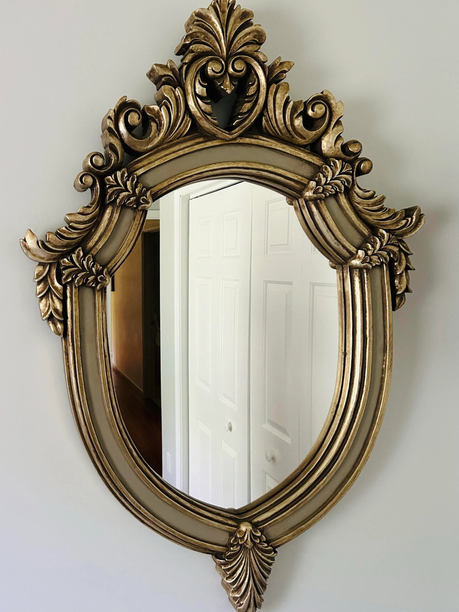 Vintage Ornate Hollywood Regency Style Silver and Slate Blue Grey Kent Wall Mirror - 3