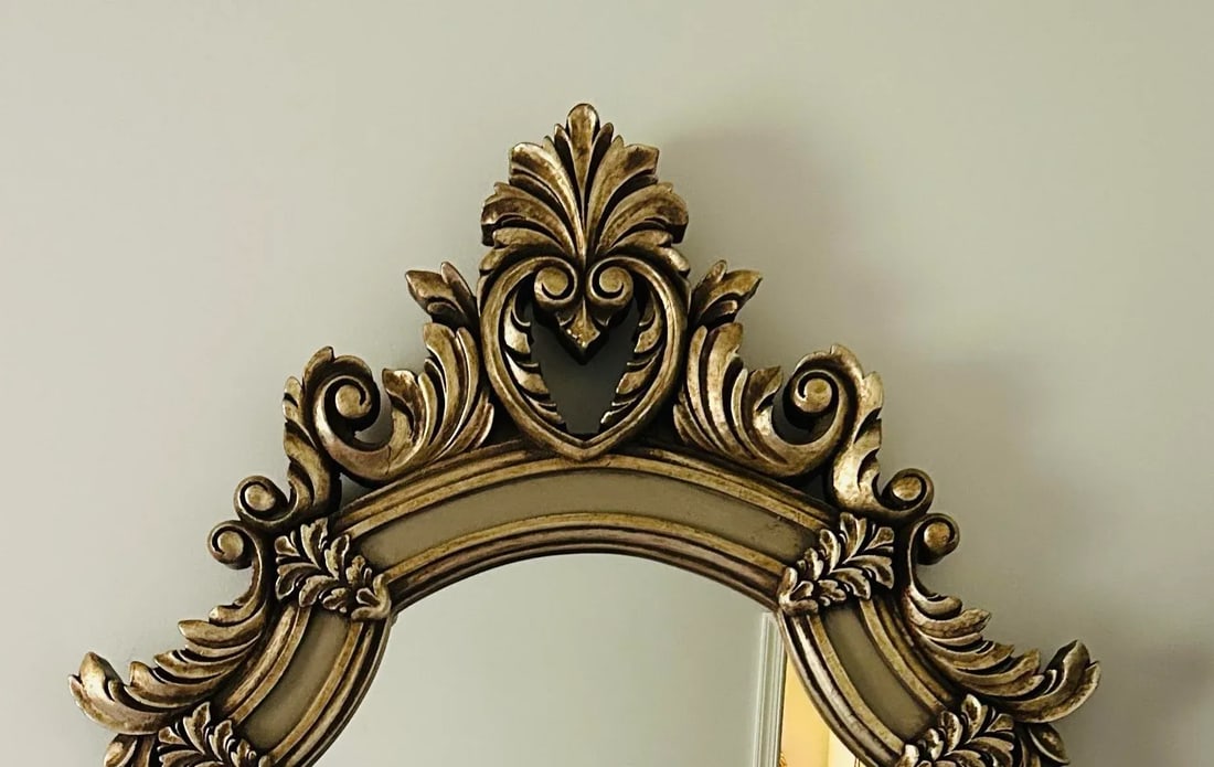 Vintage Ornate Hollywood Regency Style Silver and Slate Blue Grey Kent Wall Mirror - 4