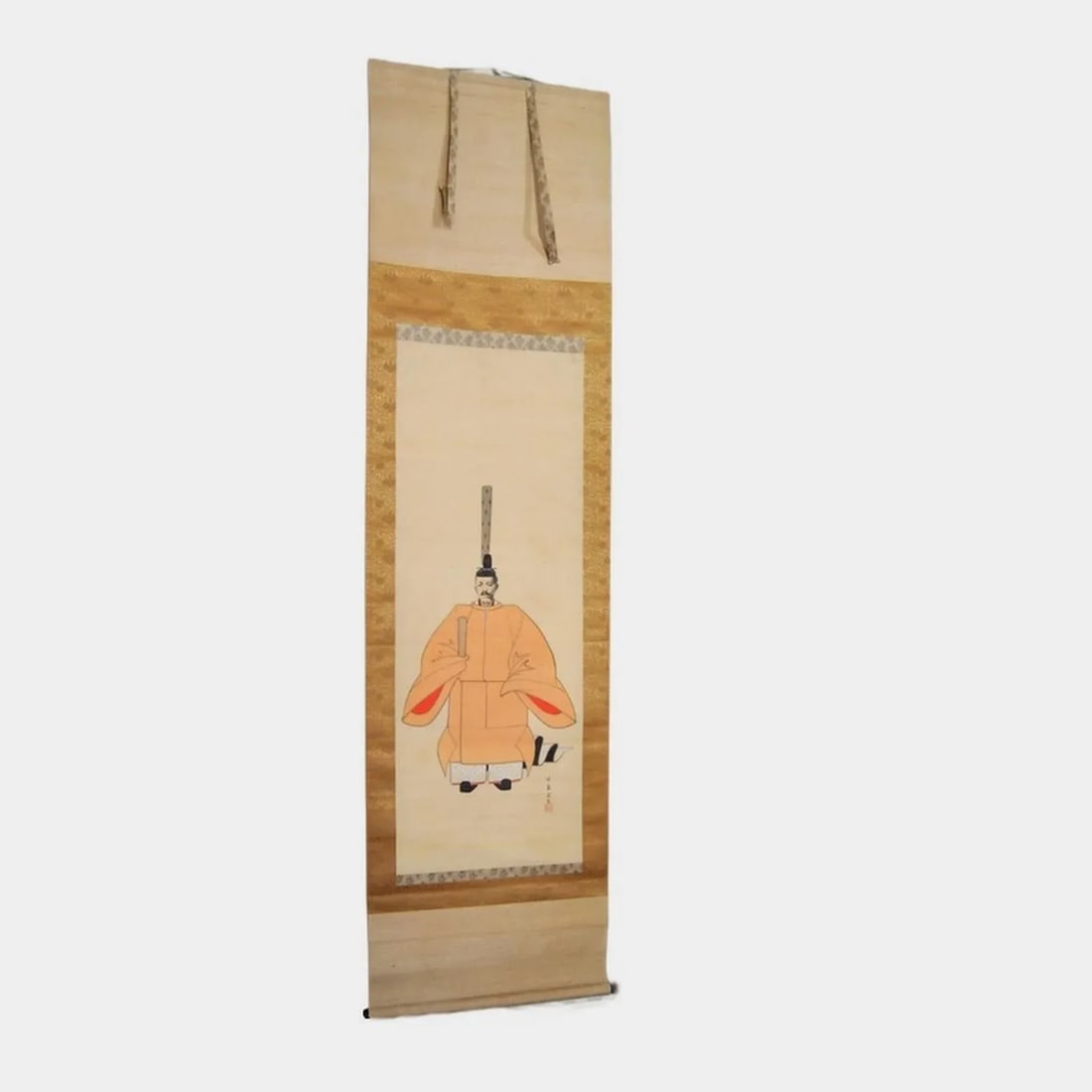 Japanese Emperor Taisho Scroll Ink on Silk Signed Gilt Laquered Wood Rollers - 11