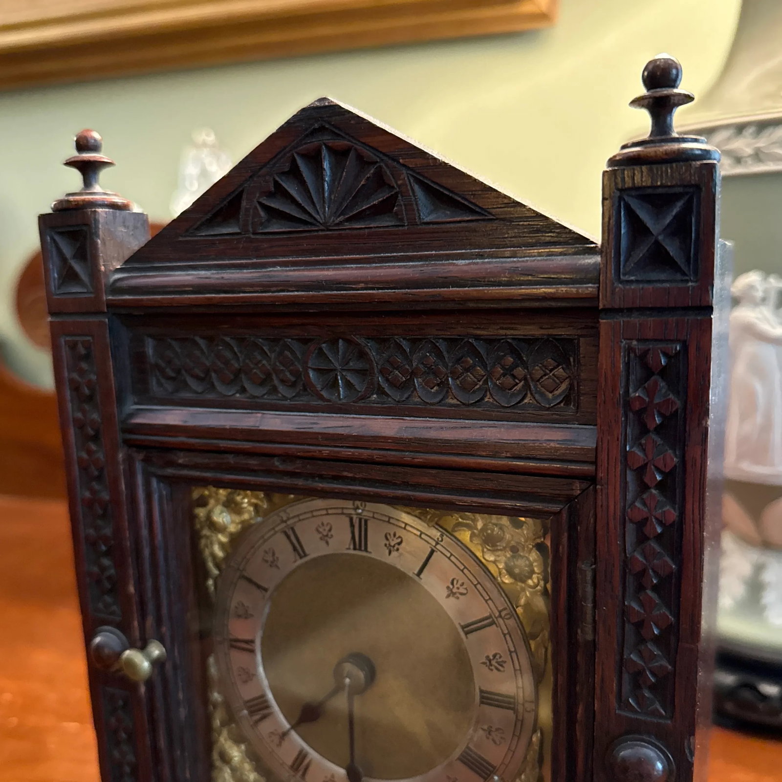 German Carved Oak Clock - 3