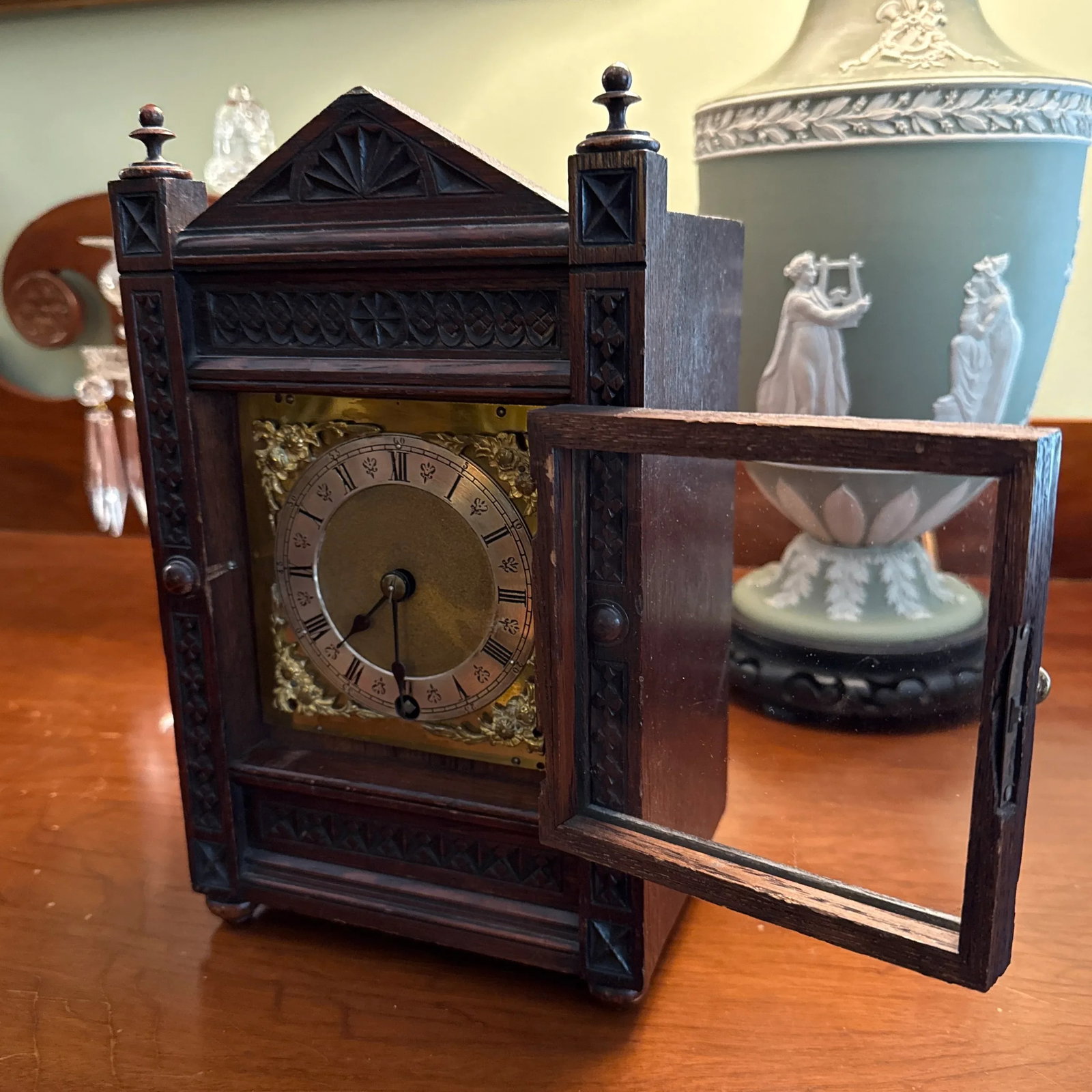 German Carved Oak Clock - 4