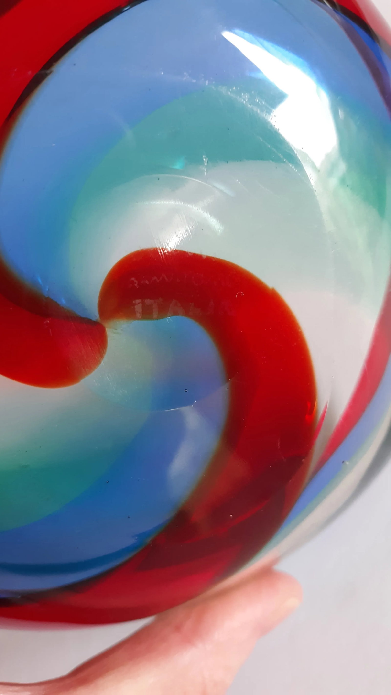 Vintage Fulvio Bianconi Fasce Ritorte Bowl Red Green Blue Signed Murano Italia - 4