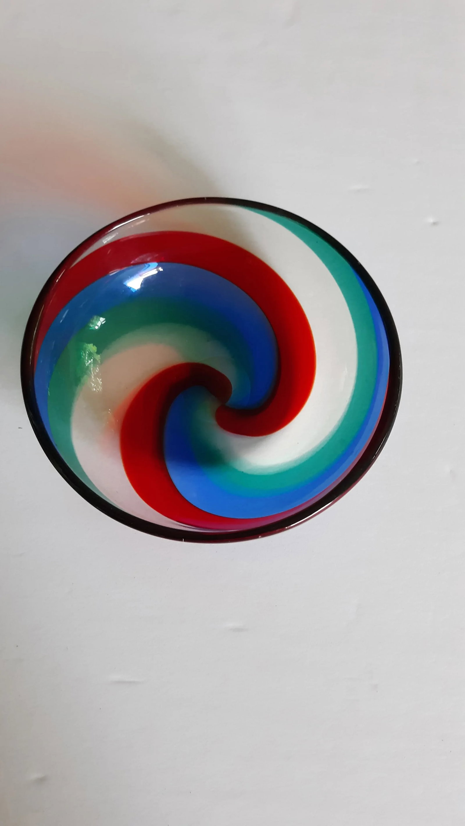 Vintage Fulvio Bianconi Fasce Ritorte Bowl Red Green Blue Signed Murano Italia - 6