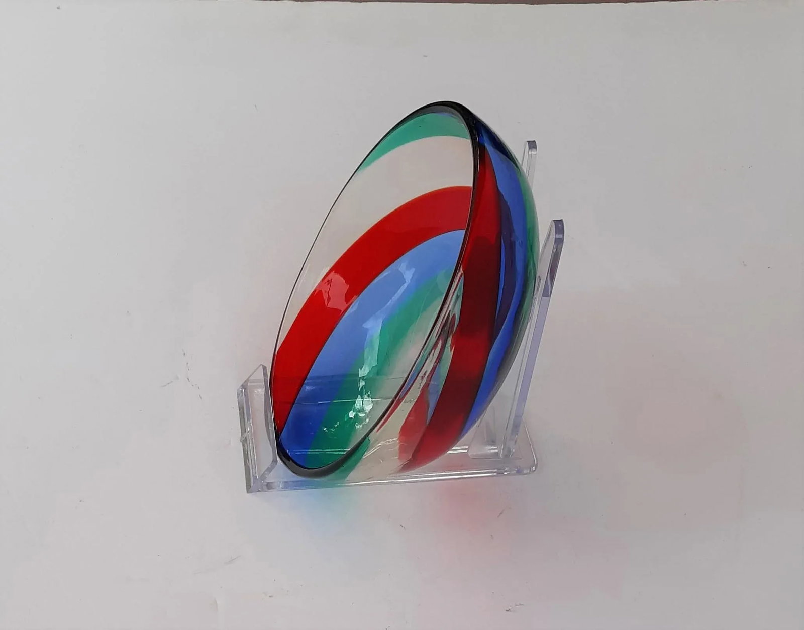 Vintage Fulvio Bianconi Fasce Ritorte Bowl Red Green Blue Signed Murano Italia - 7