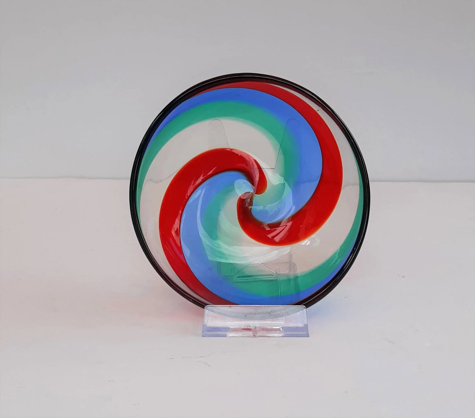 Vintage Fulvio Bianconi Fasce Ritorte Bowl Red Green Blue Signed Murano Italia - 8
