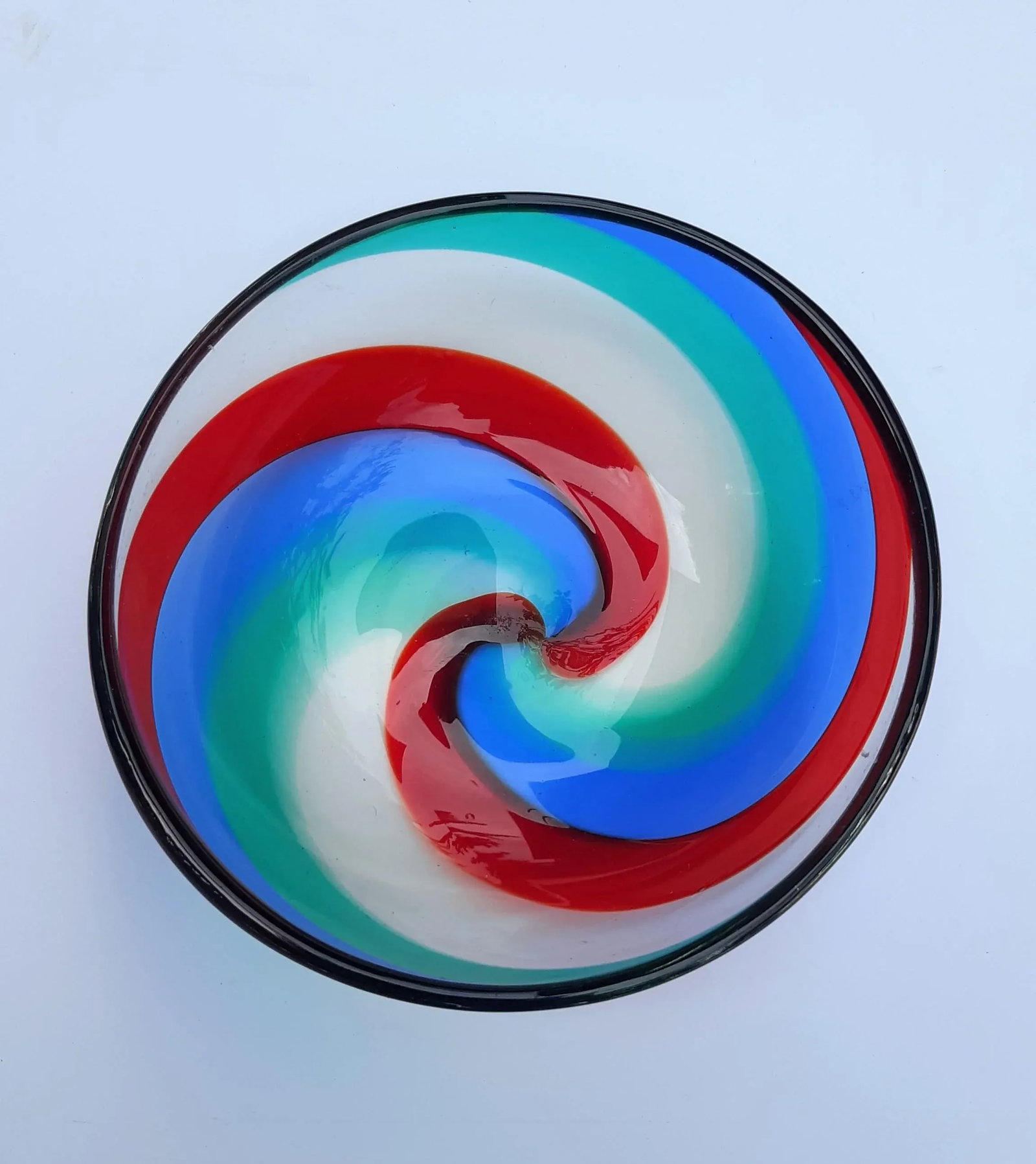 Vintage Fulvio Bianconi Fasce Ritorte Bowl Red Green Blue Signed Murano Italia - 9