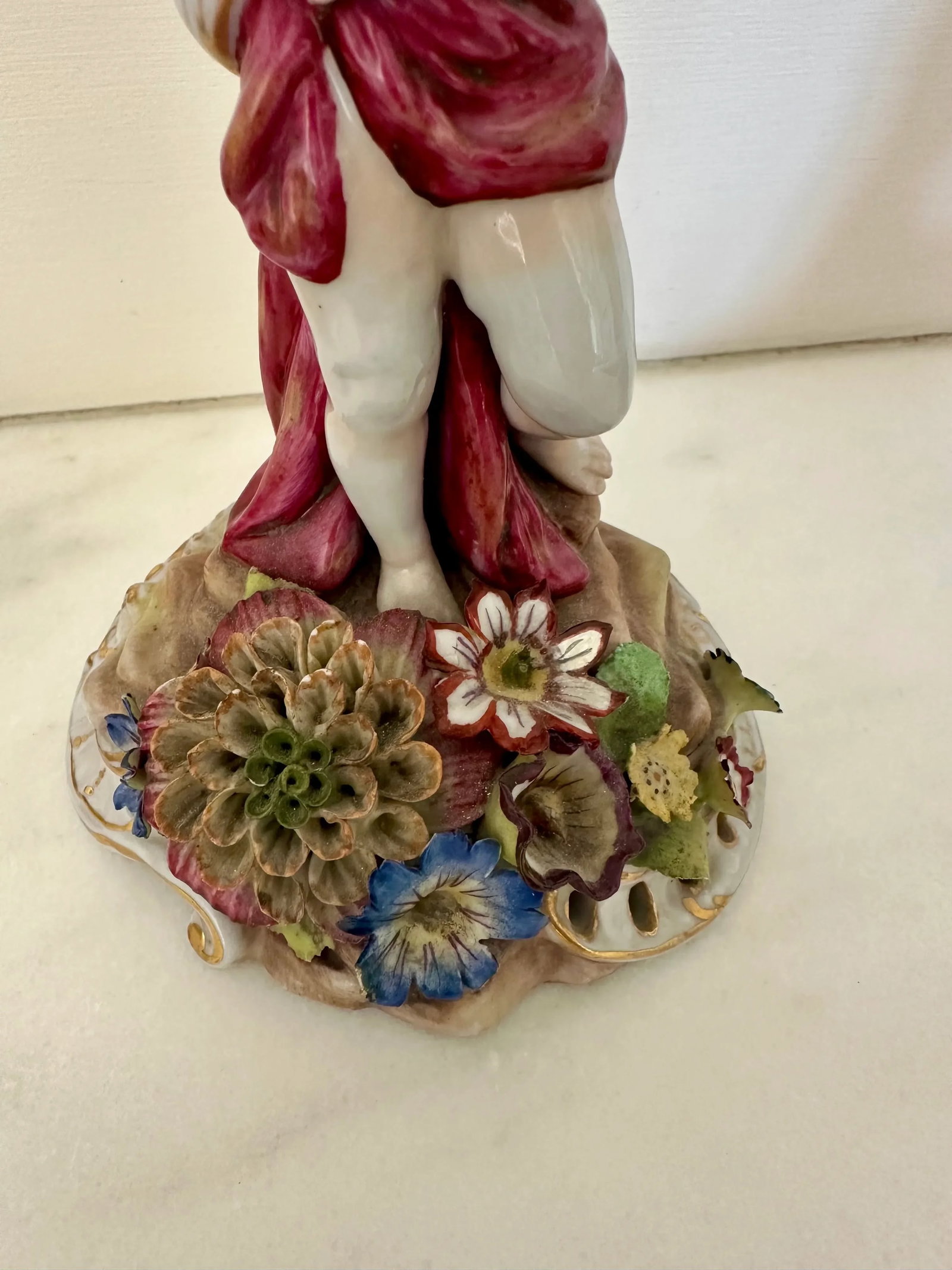 Pair of Antique Dresden Porcelain Candlesticks - Rococo Style With Cherubs & Floral Detail - 6