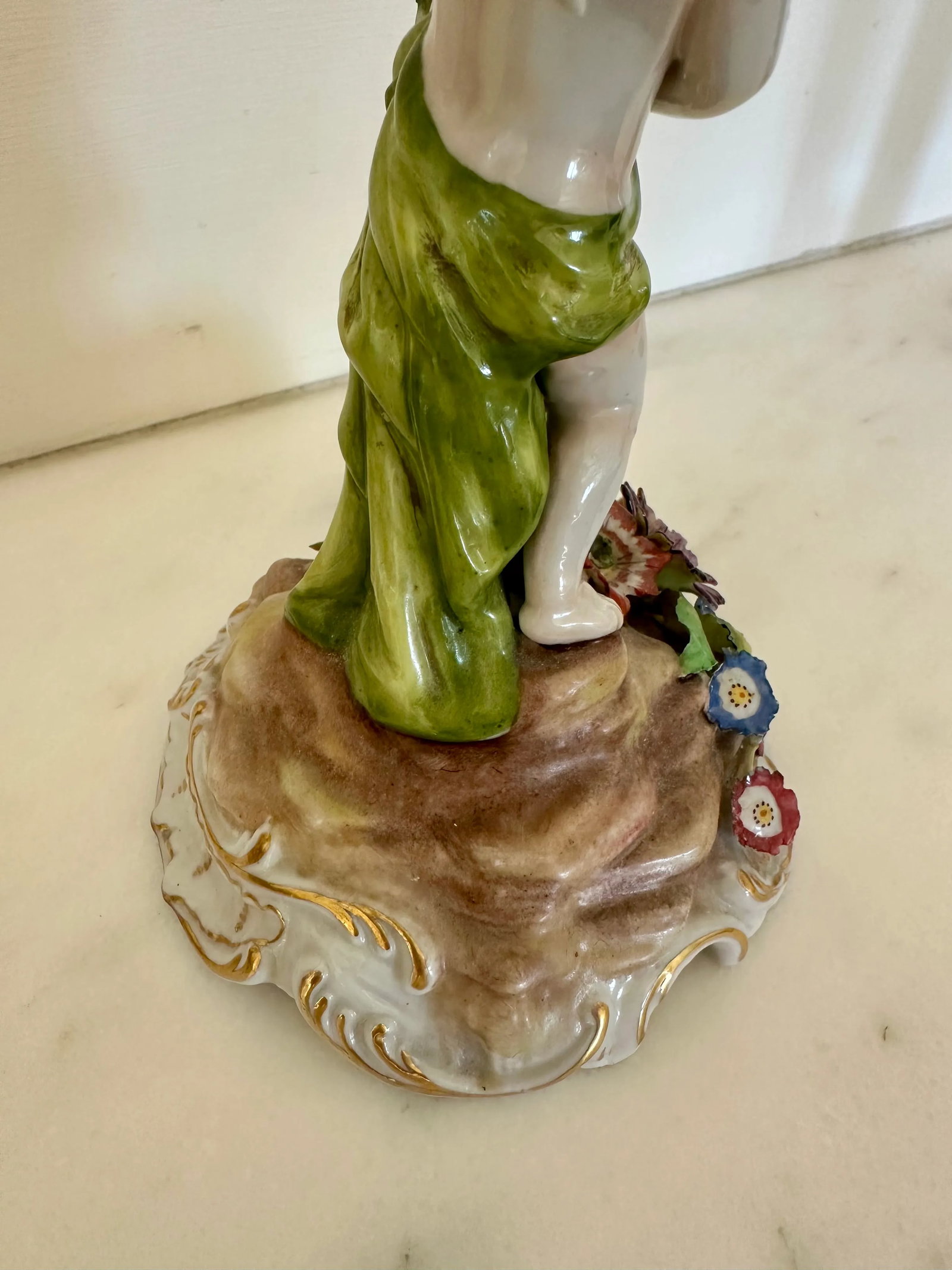 Pair of Antique Dresden Porcelain Candlesticks - Rococo Style With Cherubs & Floral Detail - 8