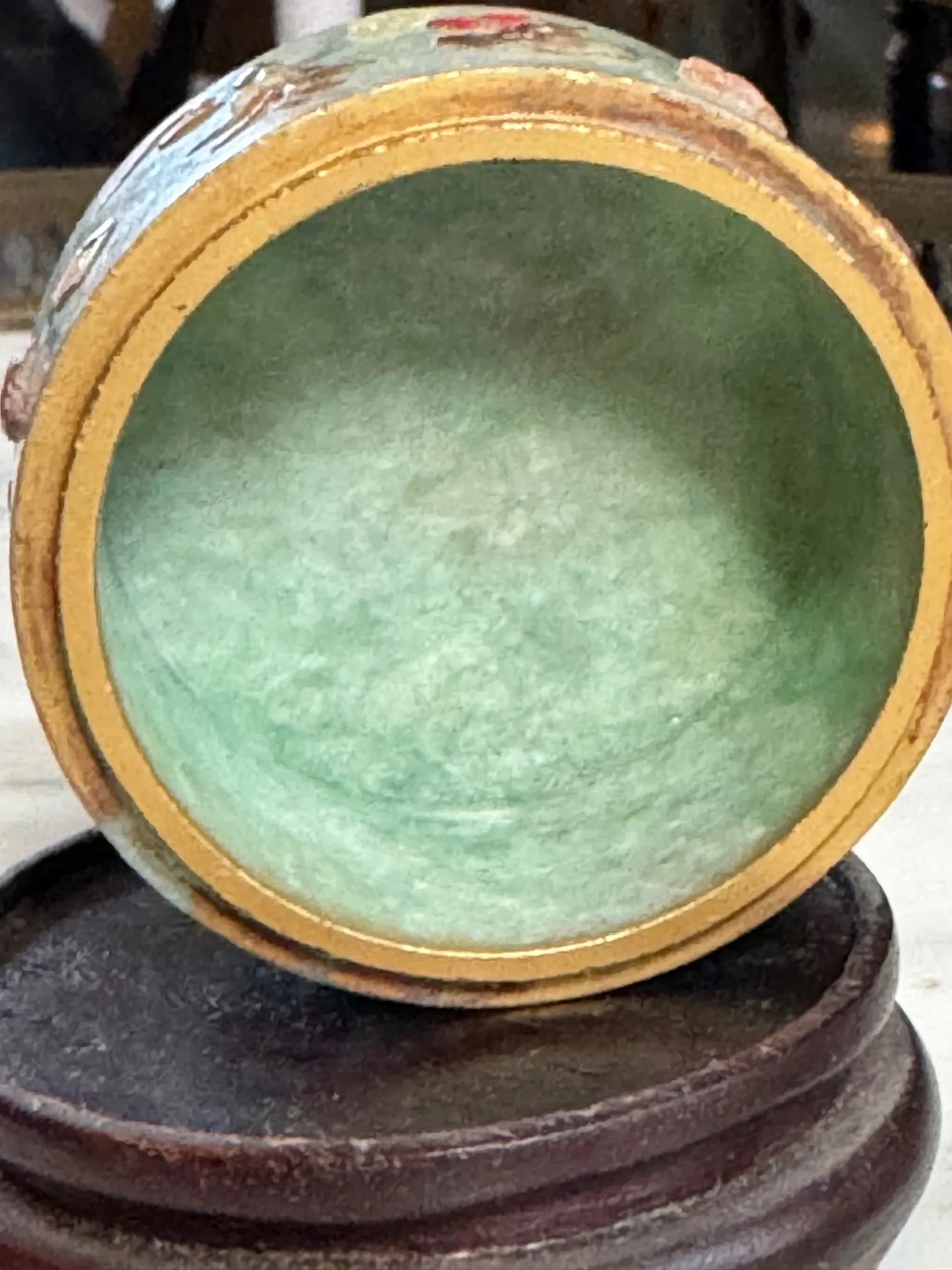 Circa 1900 Republic Era Chinese Apple Green Jadeite & Applique Designs Small Box - 11