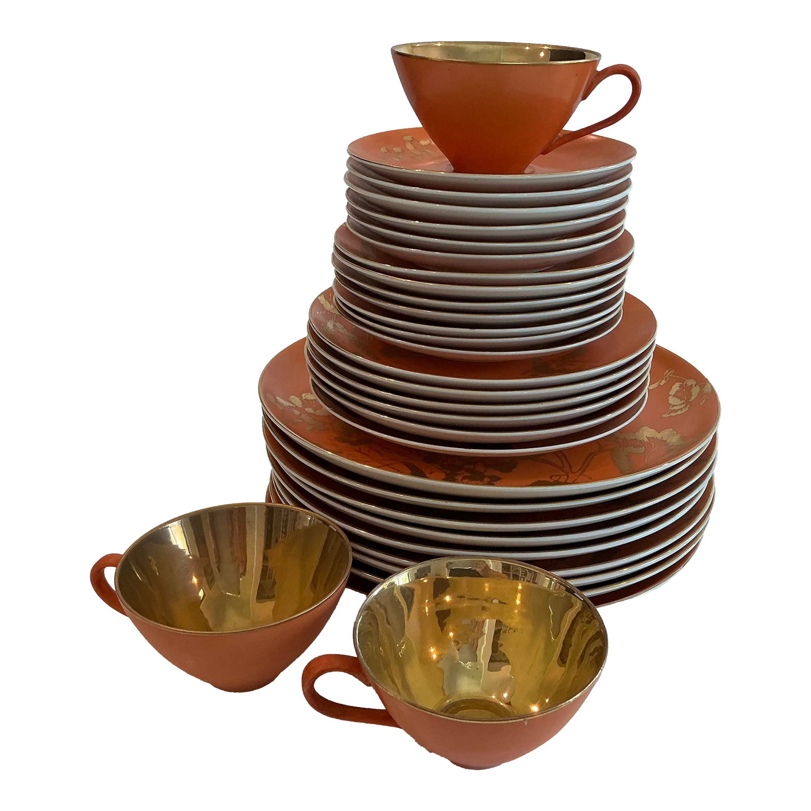 Vintage Dorothy C. Thorpe China Persimmon and Gold China Set- 31 Pieces (1 of 11)