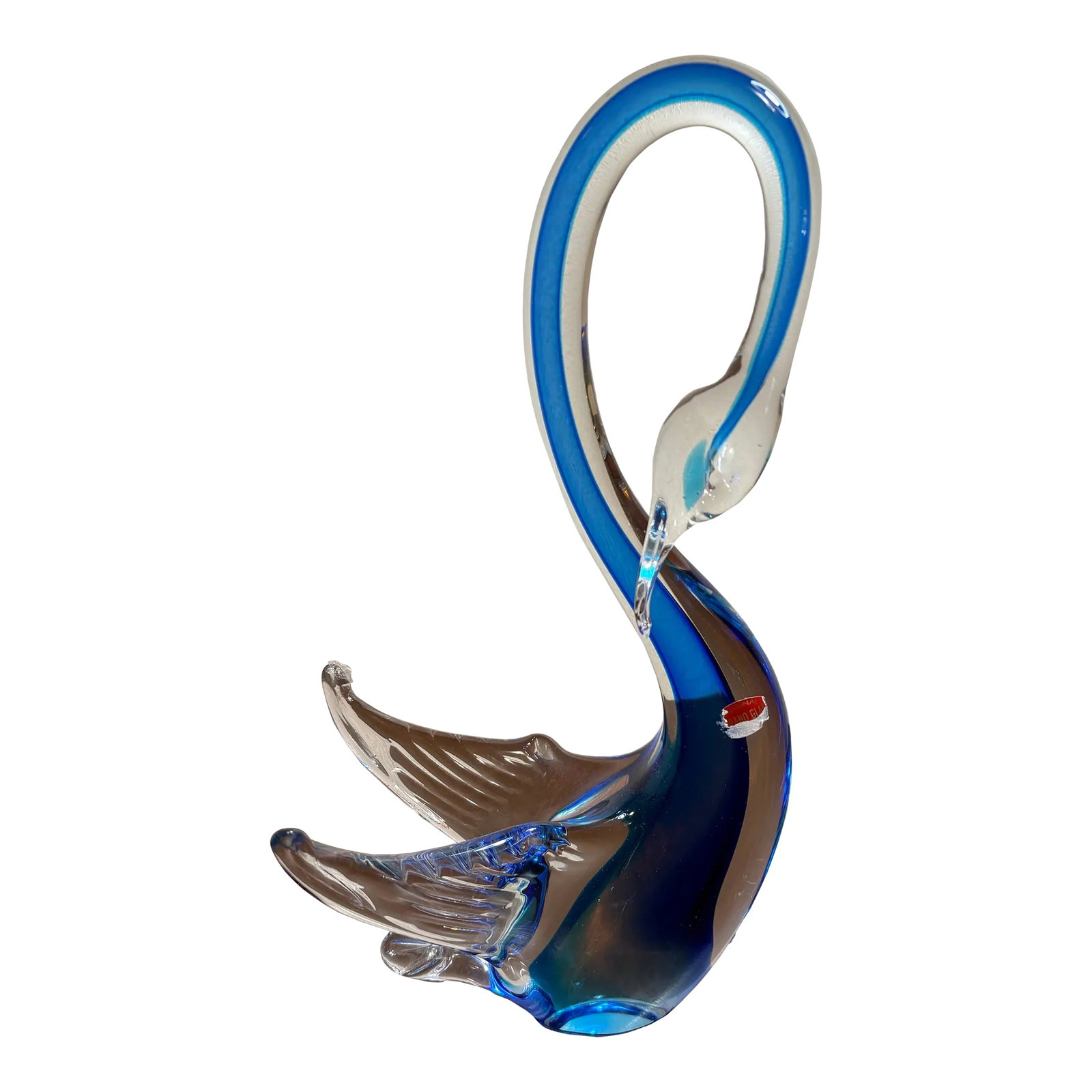 Vintage Murano Blue and Clear Glass Swan: It's as if the swan is admiring it's own beauty. The elegant shape and particularly the long graceful neck that was achieved in the hand blown artisan's talent breath beauty and life into an