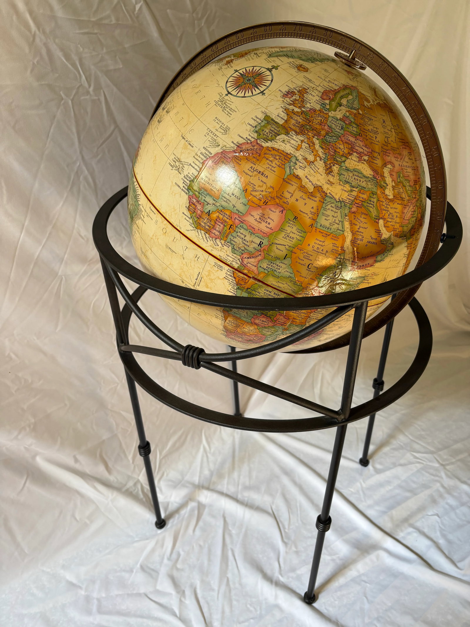 Vintage Standing Rotating Iron Encased Reploge Globe - 2