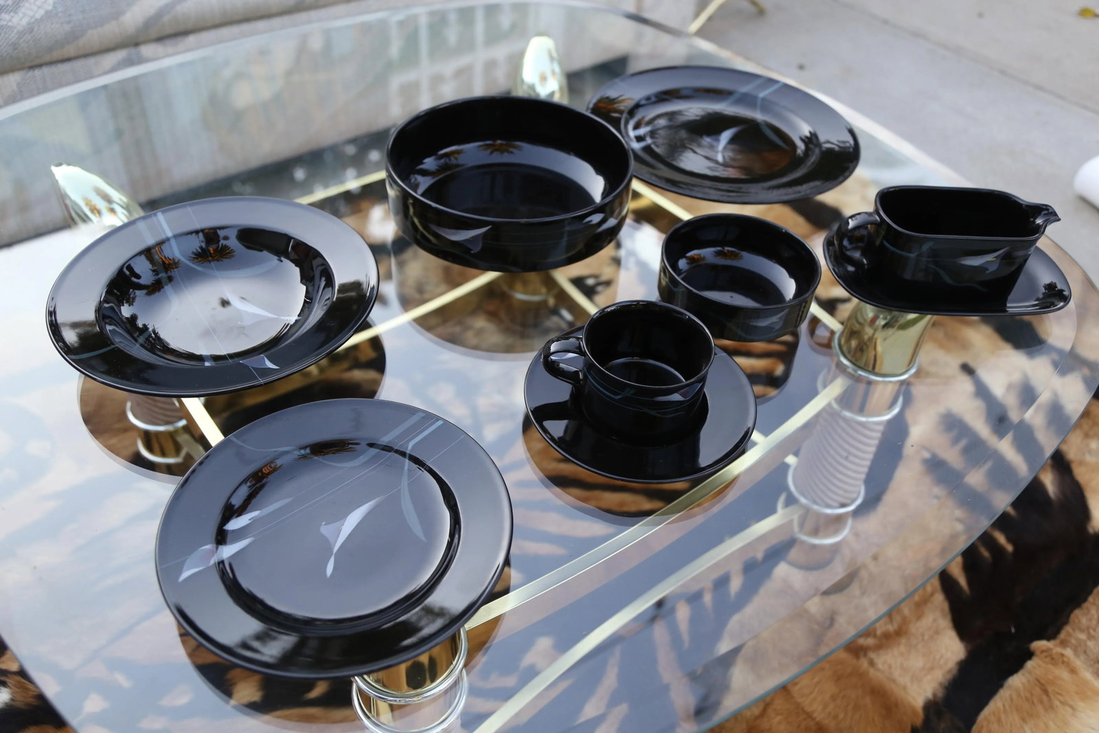1980s Mikasa Galleria Opus Black Dinnerware Full Set - 50 Piece Set - 5