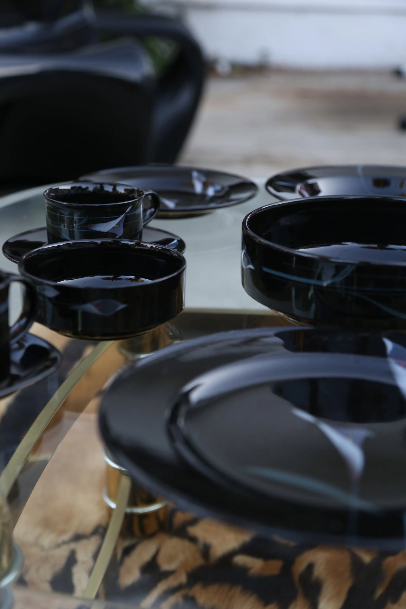 1980s Mikasa Galleria Opus Black Dinnerware Full Set - 50 Piece Set - 6