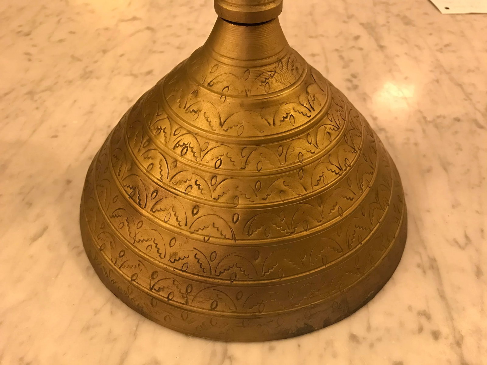 Brass Incised Tall Hand - Made Candleholder - 5