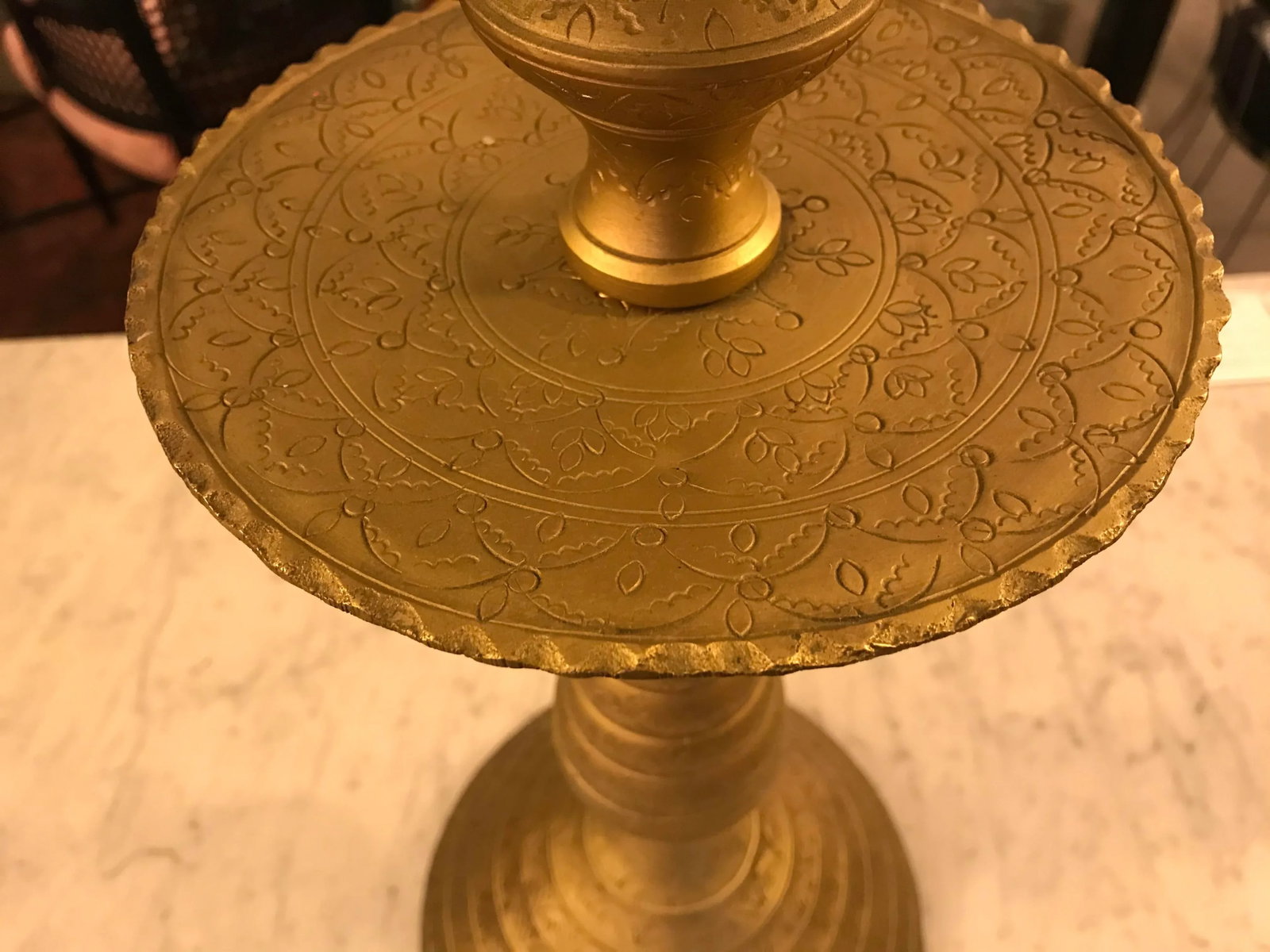Brass Incised Tall Hand - Made Candleholder - 6