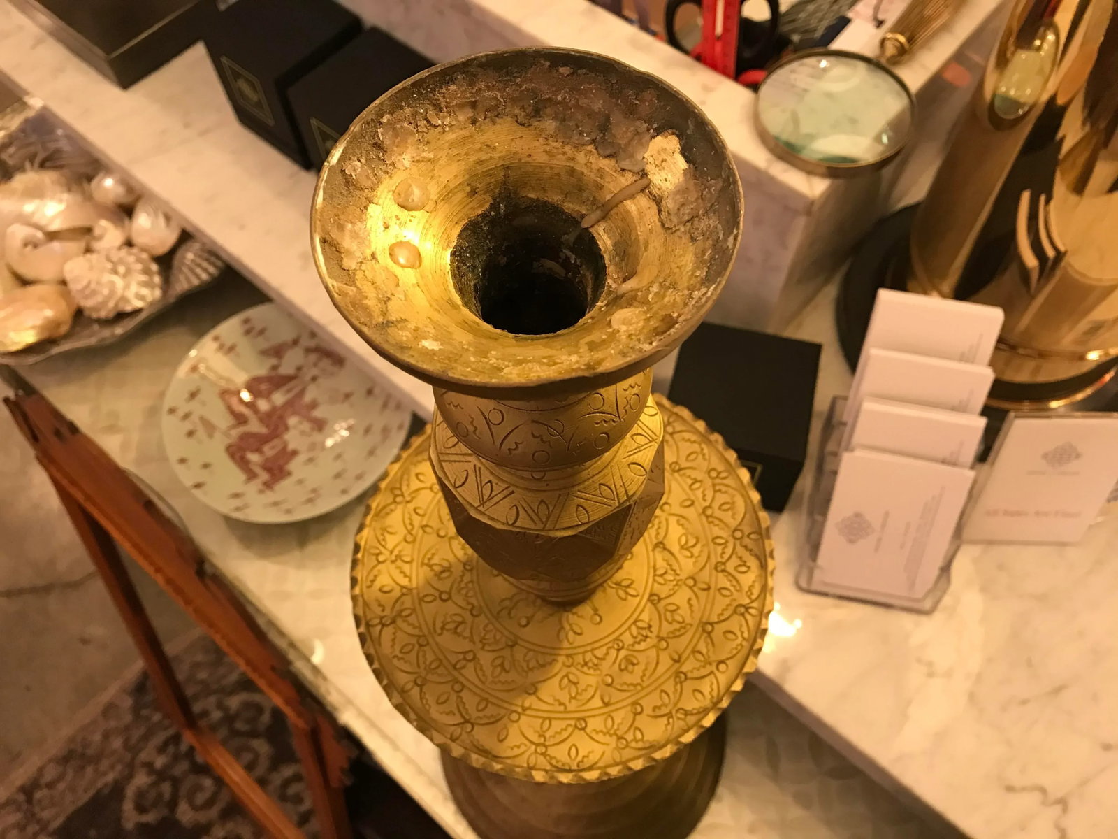 Brass Incised Tall Hand - Made Candleholder - 7