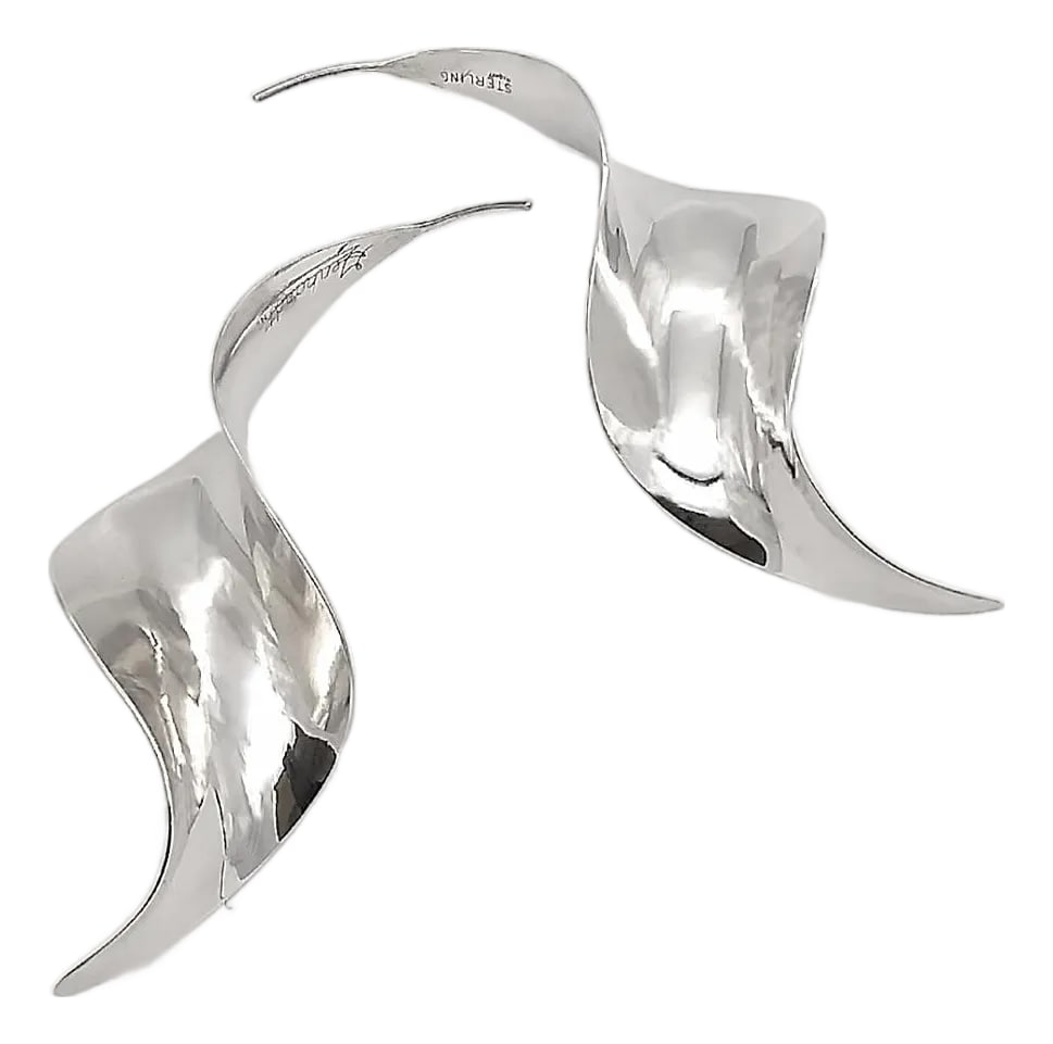1990s Vintage Silver Dangles, XL Gerhard Herbst Studio Sterling Silver Earrings.- Set of 2: These fluid silver dangles were first produced in 1991 and remained in production until 1998. This piece in particular is a return which came back to us some time in the mid 1990s and has remained in