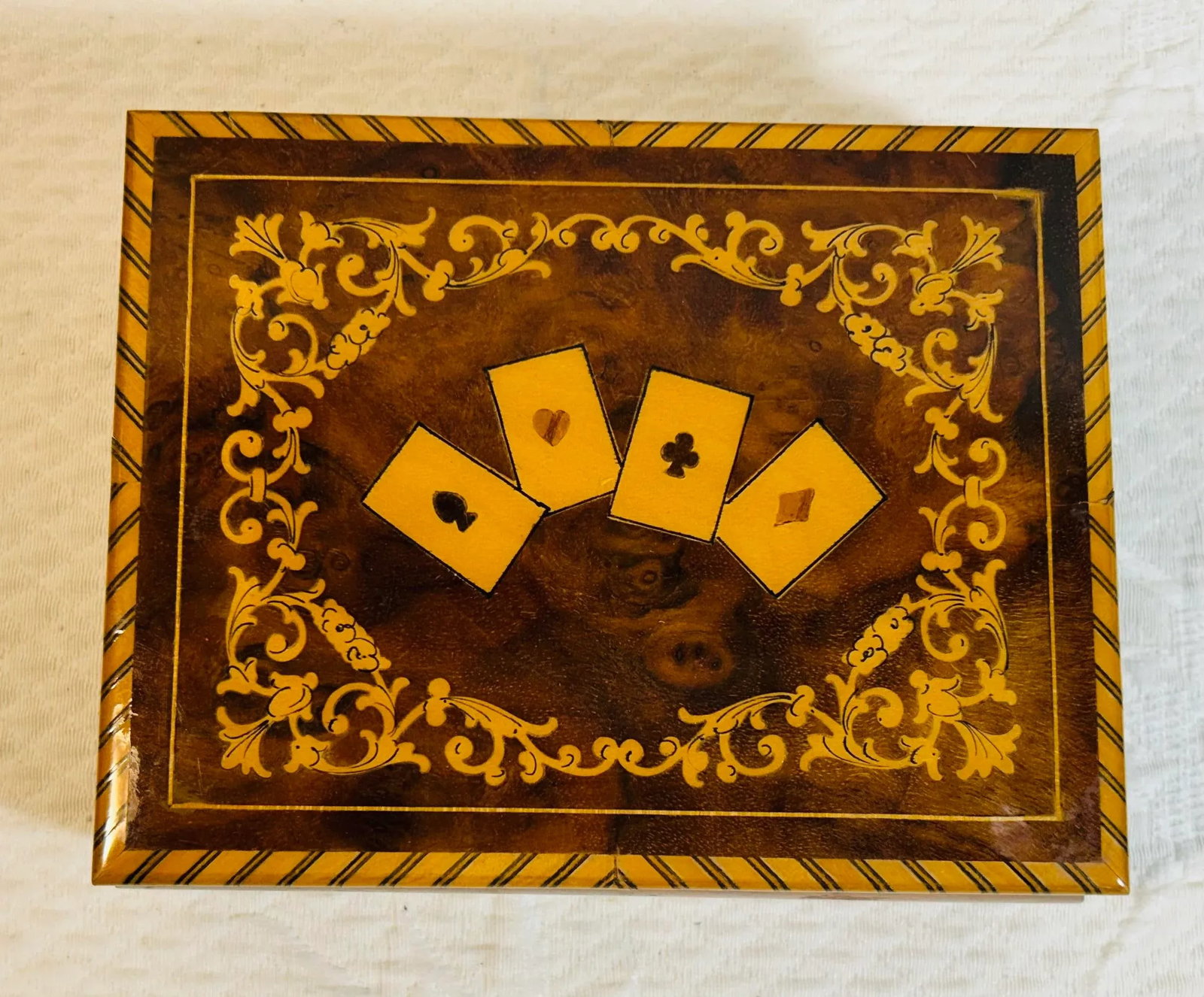 Vintage 1960's Italian Inlaid Wood Card Box - 2
