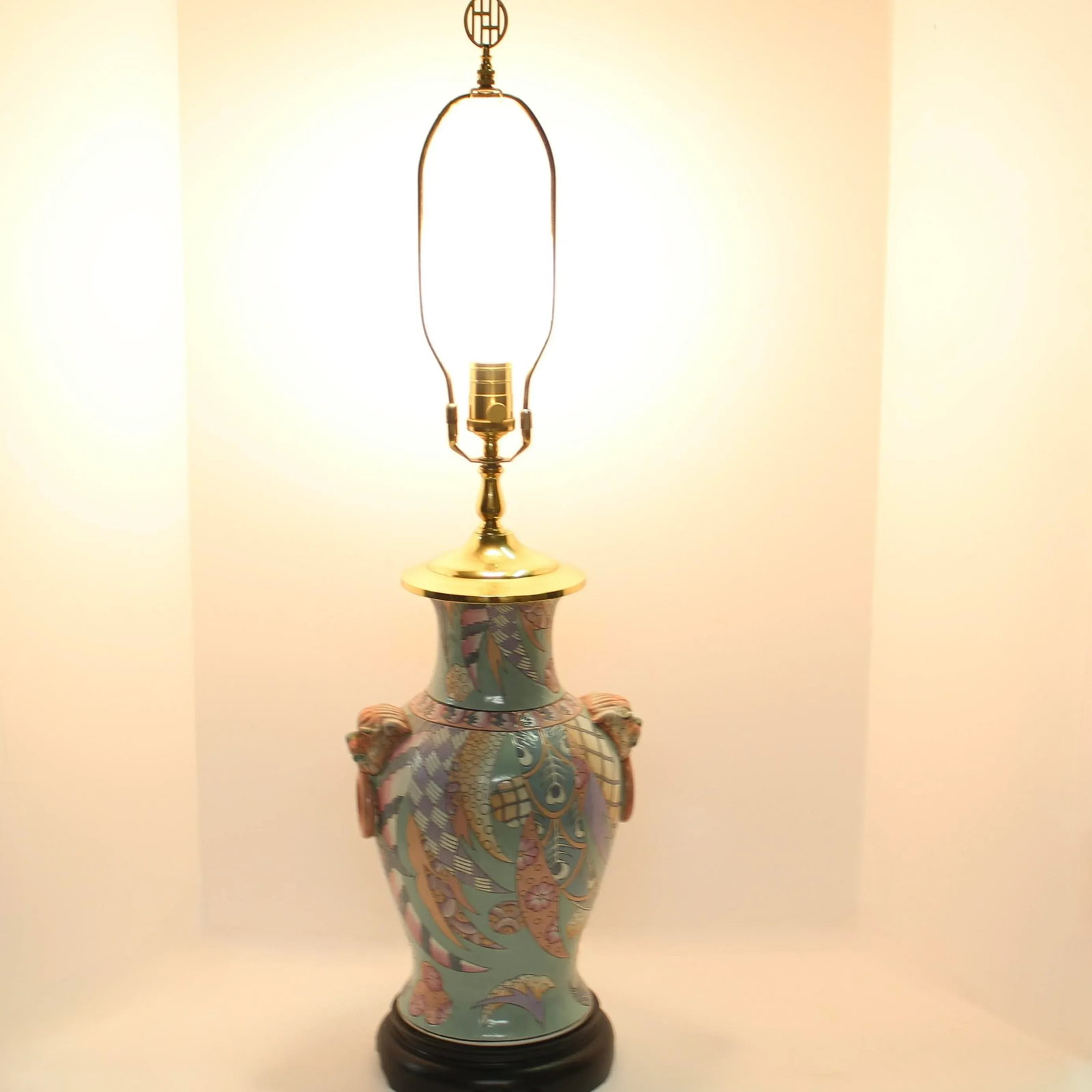 Vintage Ceramic Foo Dogs Chinoiserie Table Lamp - 4