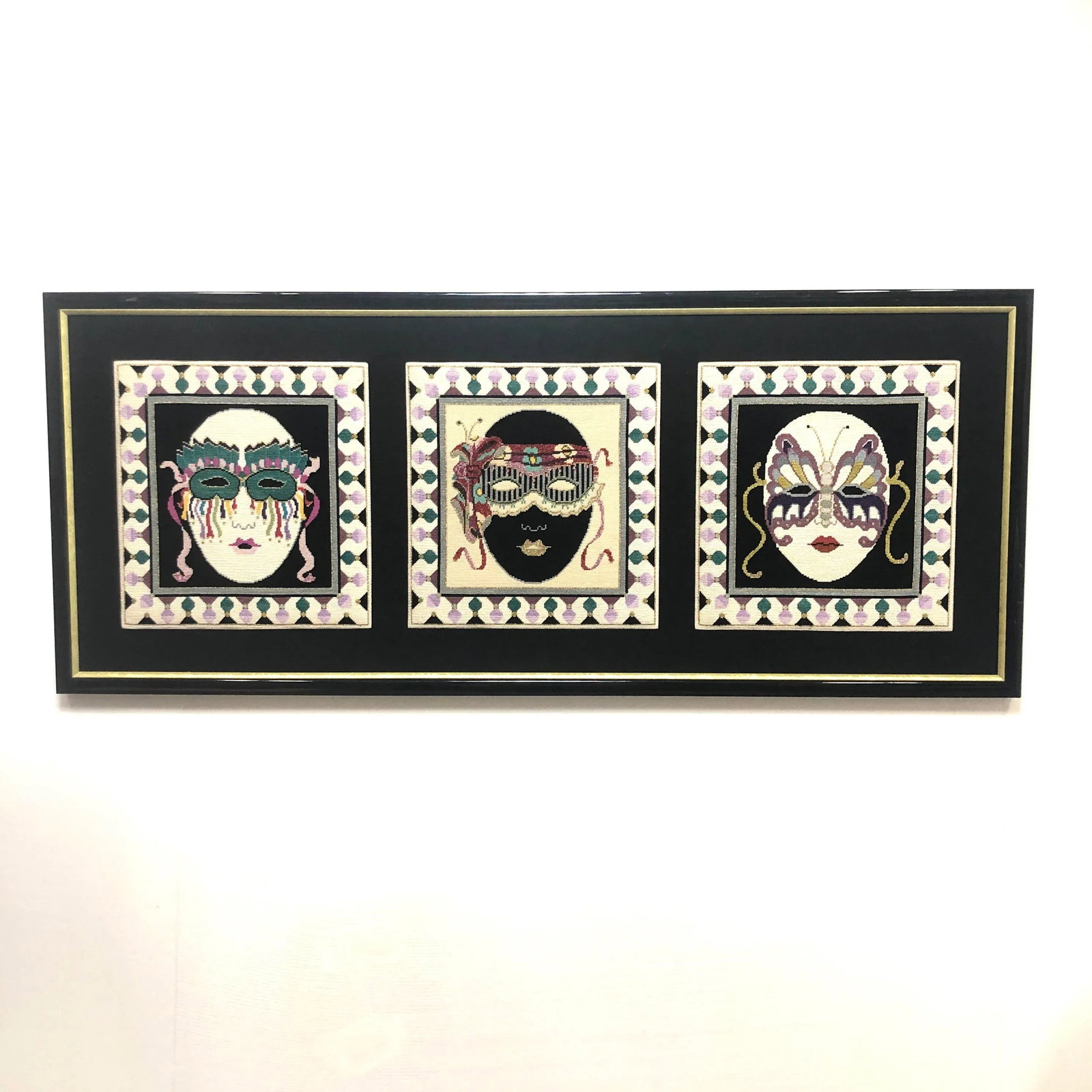 Extra Large 1980s Textile Wall Art | Carnival Masks - 10