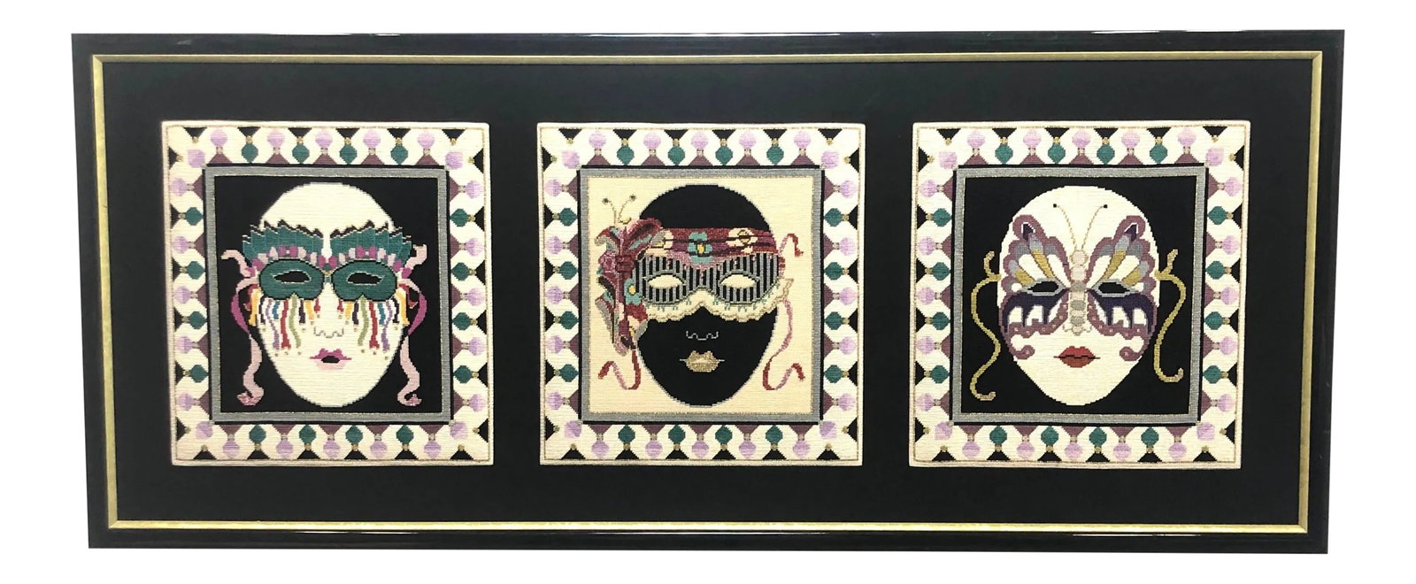 Extra Large 1980s Textile Wall Art | Carnival Masks (1 of 10)