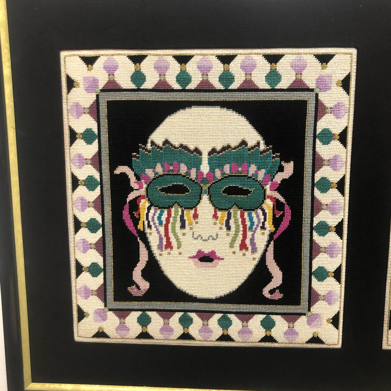 Extra Large 1980s Textile Wall Art | Carnival Masks - 2
