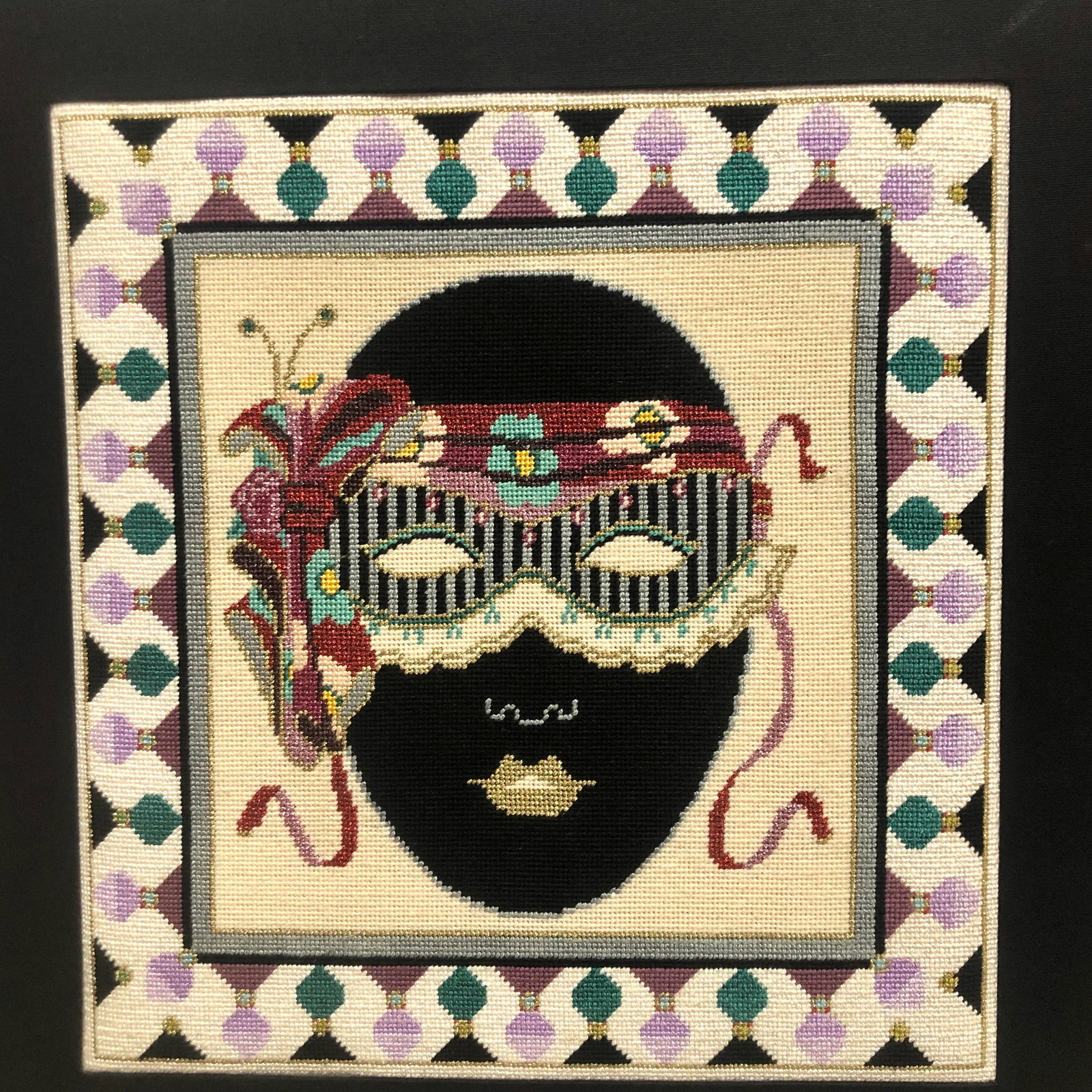 Extra Large 1980s Textile Wall Art | Carnival Masks - 3