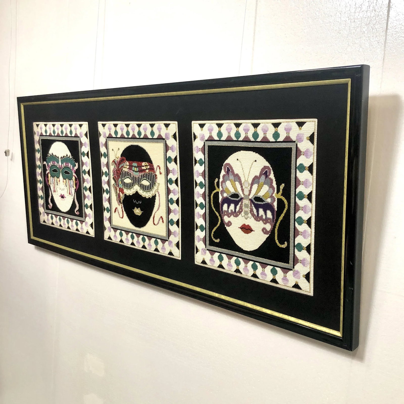 Extra Large 1980s Textile Wall Art | Carnival Masks - 7