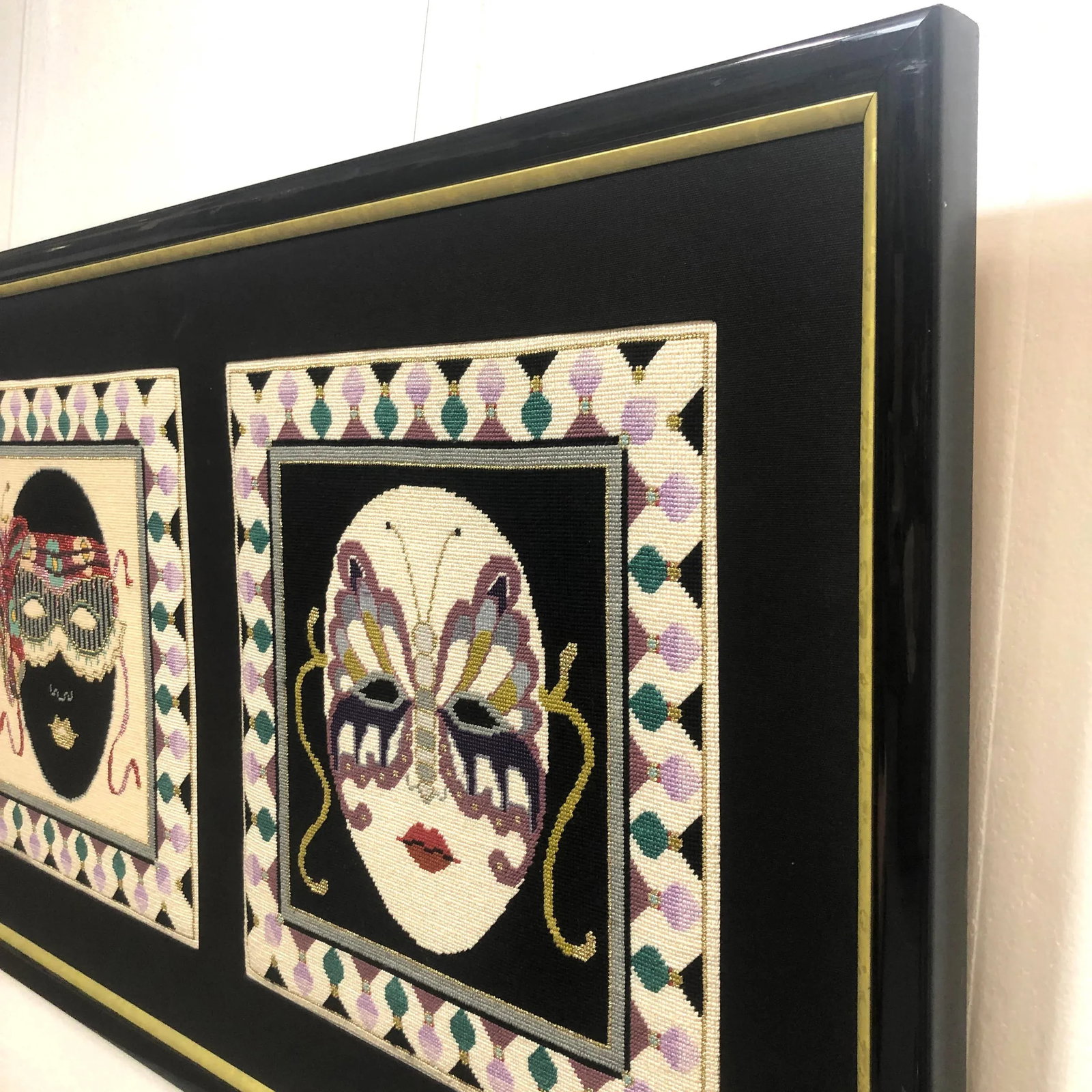 Extra Large 1980s Textile Wall Art | Carnival Masks - 8