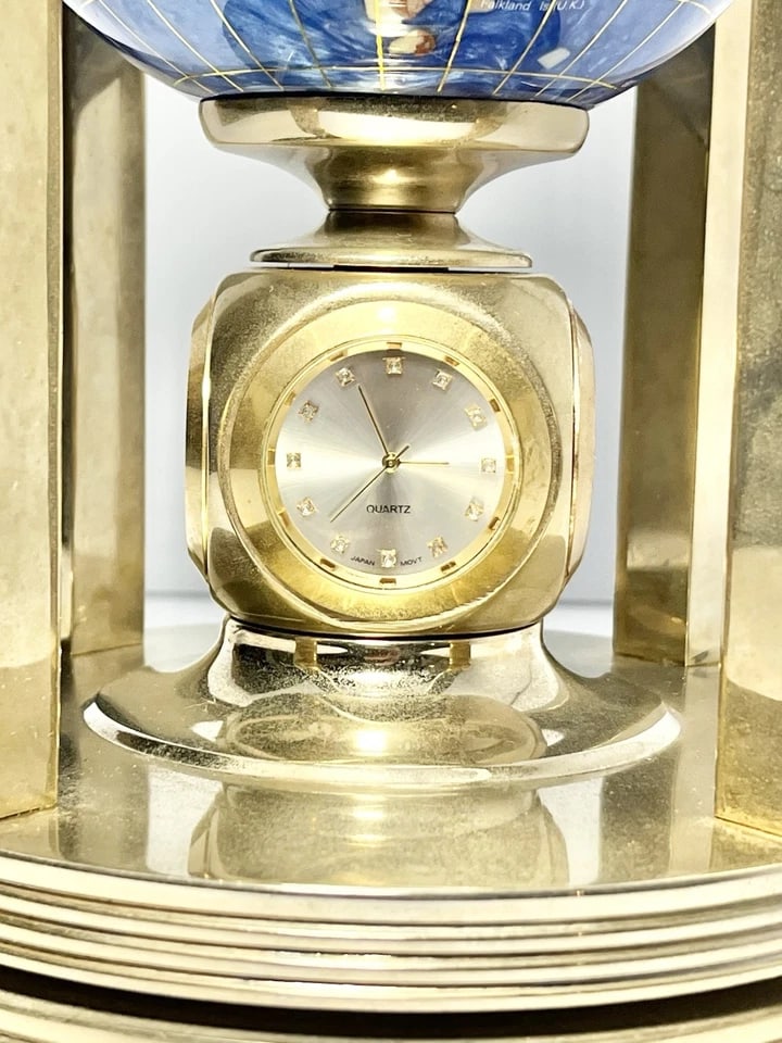 1990s Alexander Kalifano 3-Timepieces Thermometer Rotating Gemstone Brass Globe - 6