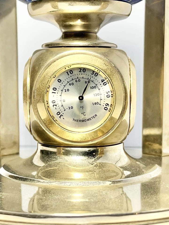1990s Alexander Kalifano 3-Timepieces Thermometer Rotating Gemstone Brass Globe - 7