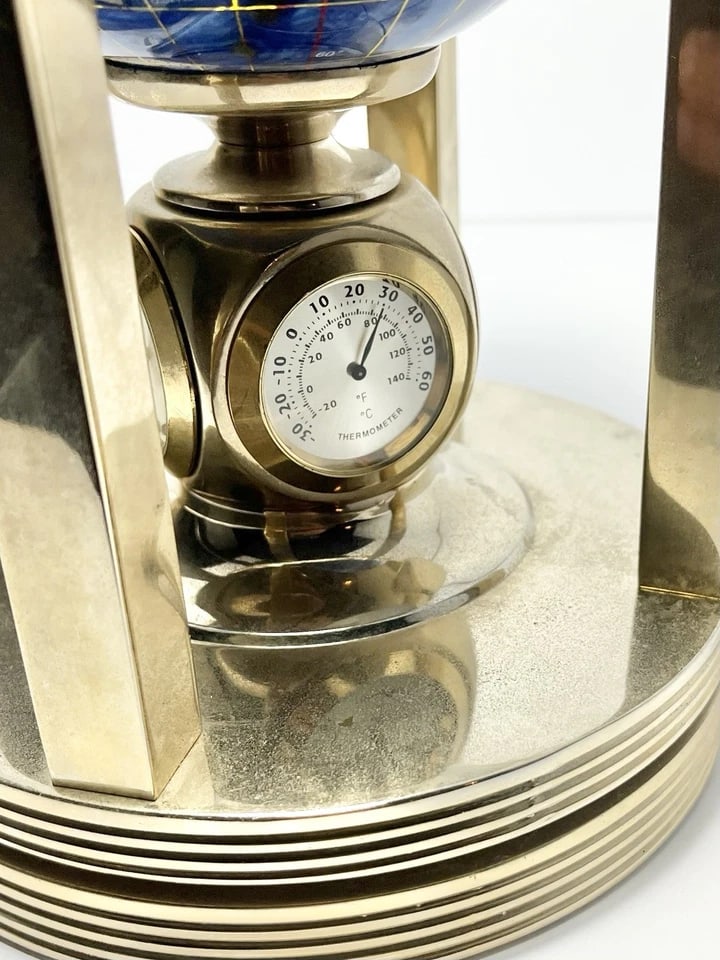 1990s Alexander Kalifano 3-Timepieces Thermometer Rotating Gemstone Brass Globe - 8