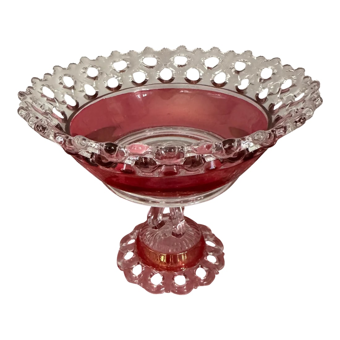 Antique Victorian Cranberry Glass Compote With Underplate - Open Alley / Lace Edge Eapg (1 of 12)