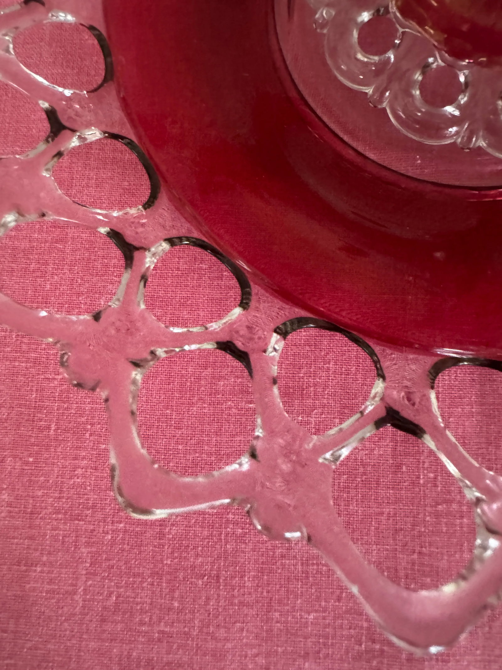Antique Victorian Cranberry Glass Compote With Underplate - Open Alley / Lace Edge Eapg - 4