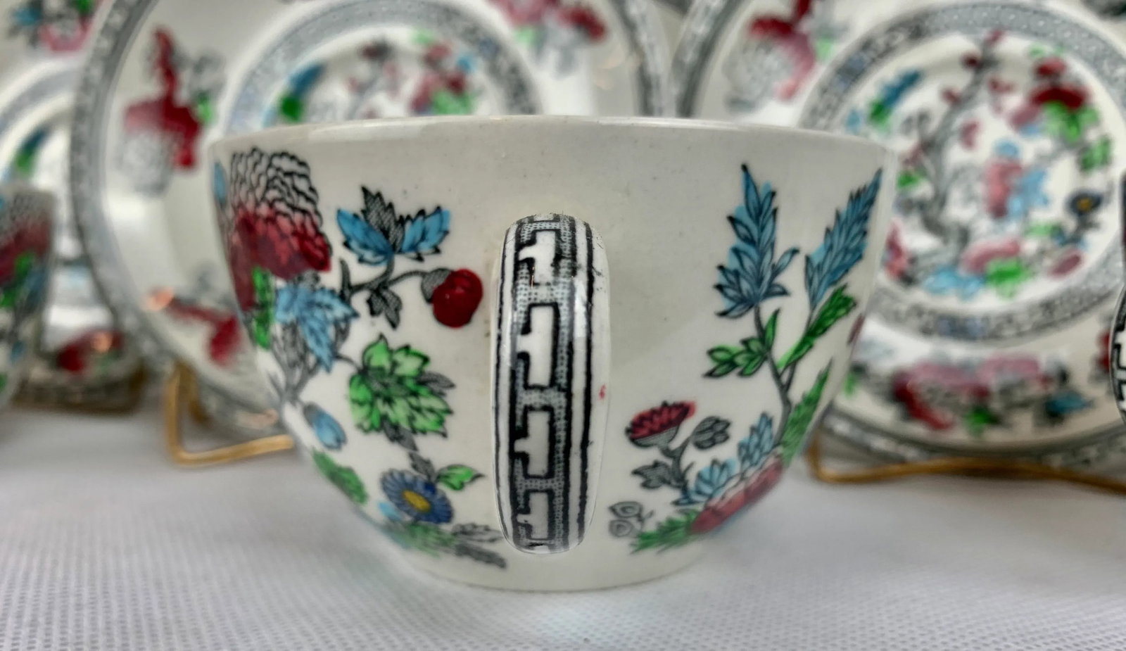 Indian Tree Pattern Cups & Saucers by Wood's Burslem, England - Service for 8 - 3