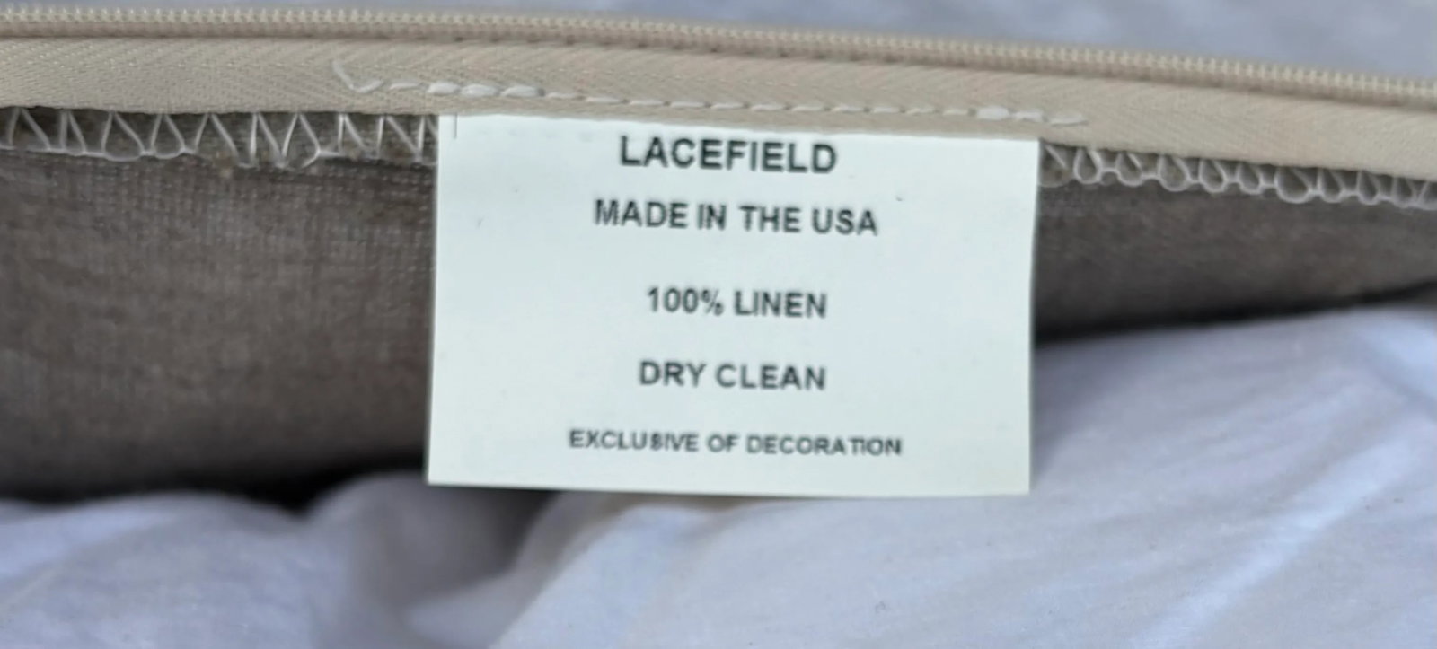 Natural Linen Pillow With White Cotton Applique - 4