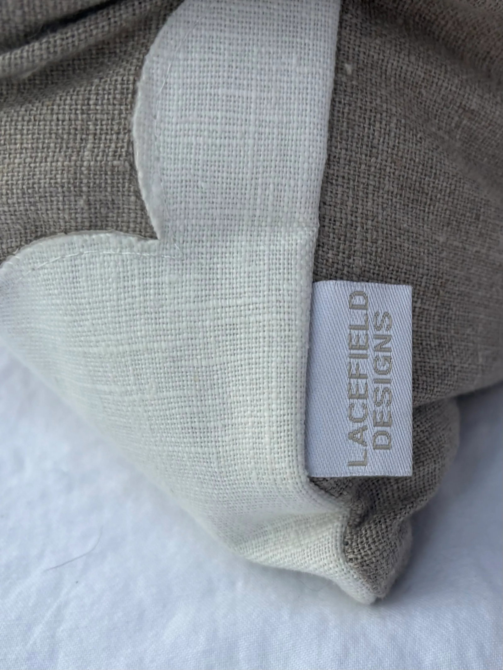 Natural Linen Pillow With White Cotton Applique - 6