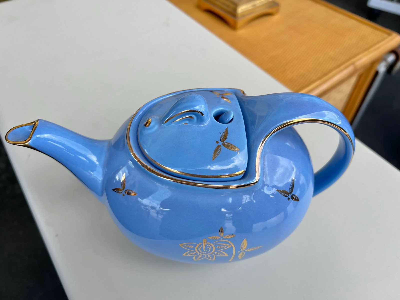 1940s Art Deco Blue & Gold Hall China Tea Pot - 2