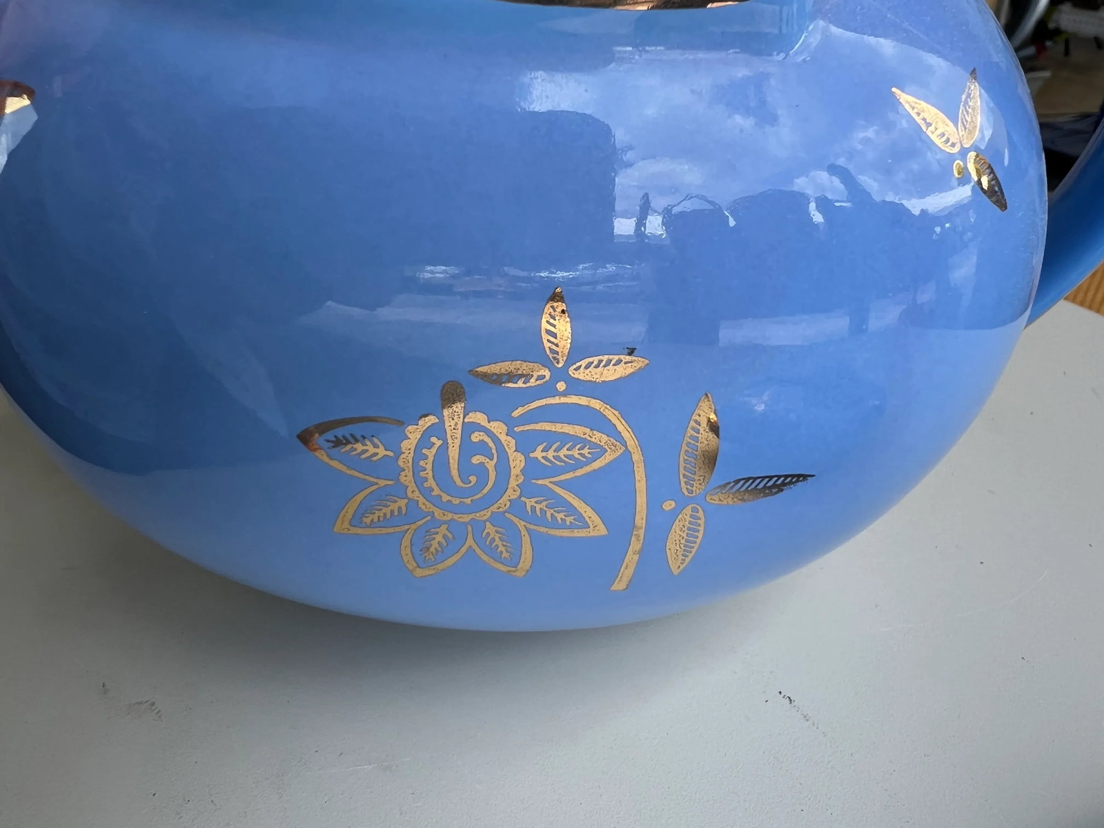1940s Art Deco Blue & Gold Hall China Tea Pot - 5