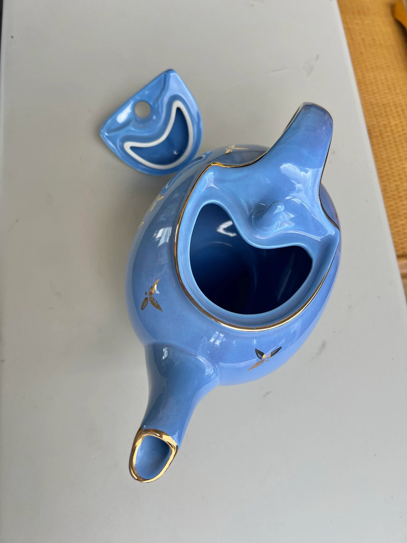 1940s Art Deco Blue & Gold Hall China Tea Pot - 6
